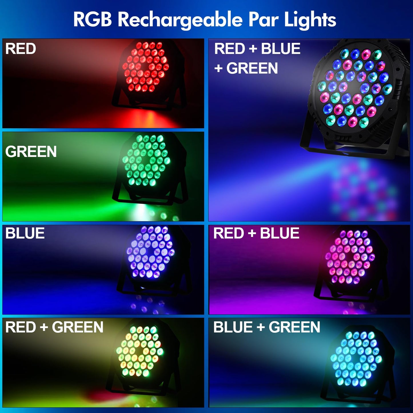 Rechargeable LED Par Can Lights, RGB Battery Powered Stage Light Uplights, Party Lights with Sound Activated Remote & DMX Control for Festival Event Wedding Bar Church（4 Pack