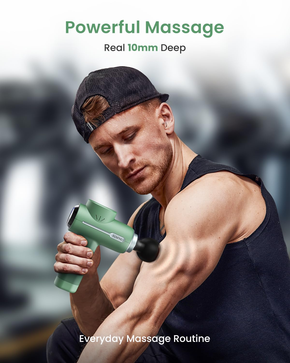 RENPHO Active Massage Gun, Fathers Day Dad Gifts, Deep Tissue Percussion Back Massager for Neck, FSA Approved, Portable Handheld Massager with 5 Speeds, HSA, 5 Attachments, Carry Case, Green