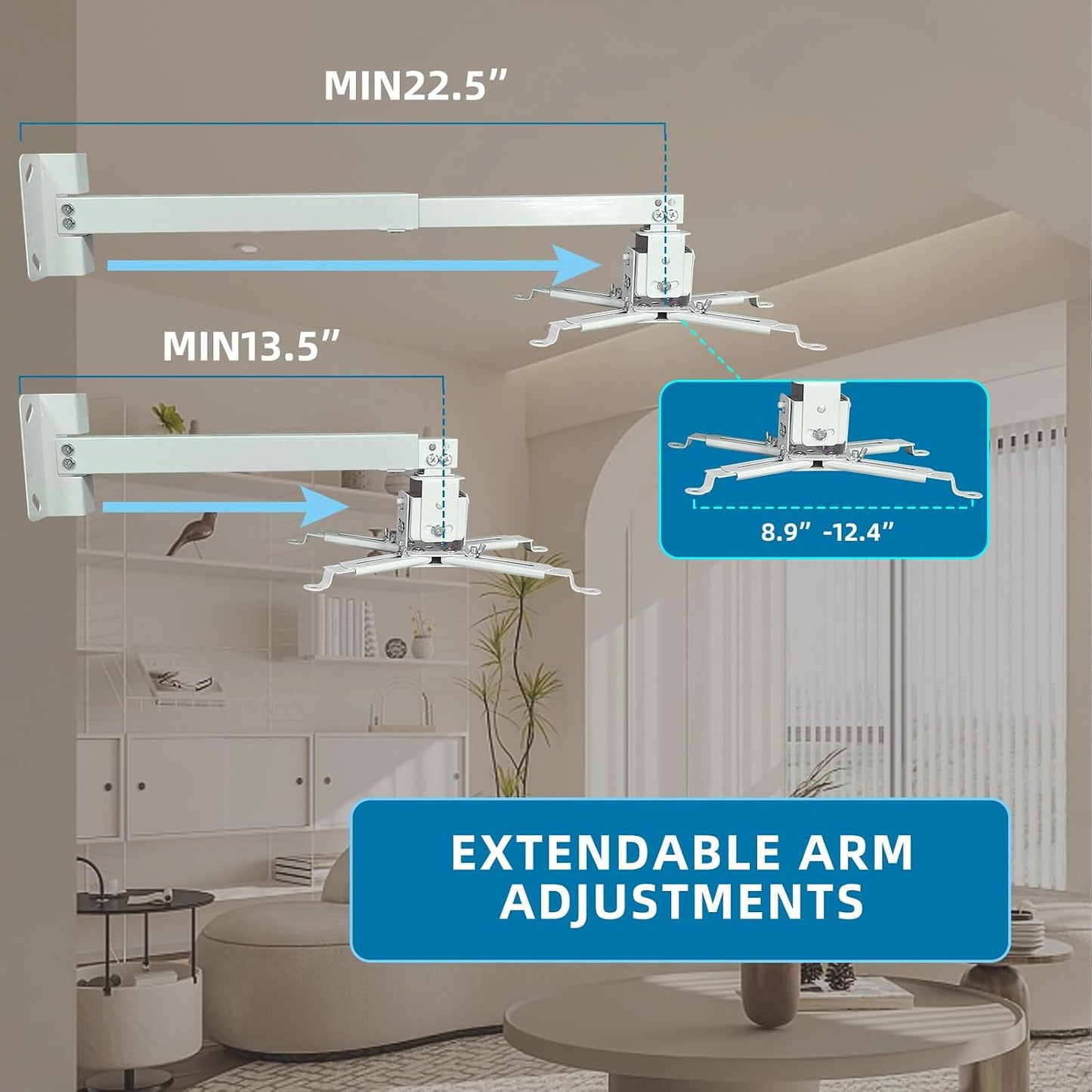 Solarsea 25.5-inch Ceiling Projector Mount, Universal Height Adjustable with Expansion Arm, Suitable for Home