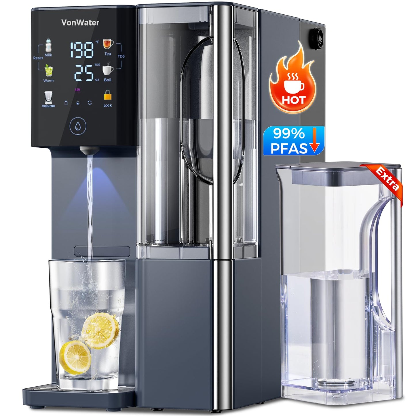 VonWater CT910WP Pure Water Pitcher 1.2L/40.6oz, for CT910 CT910H Countertop RO System (Blue)