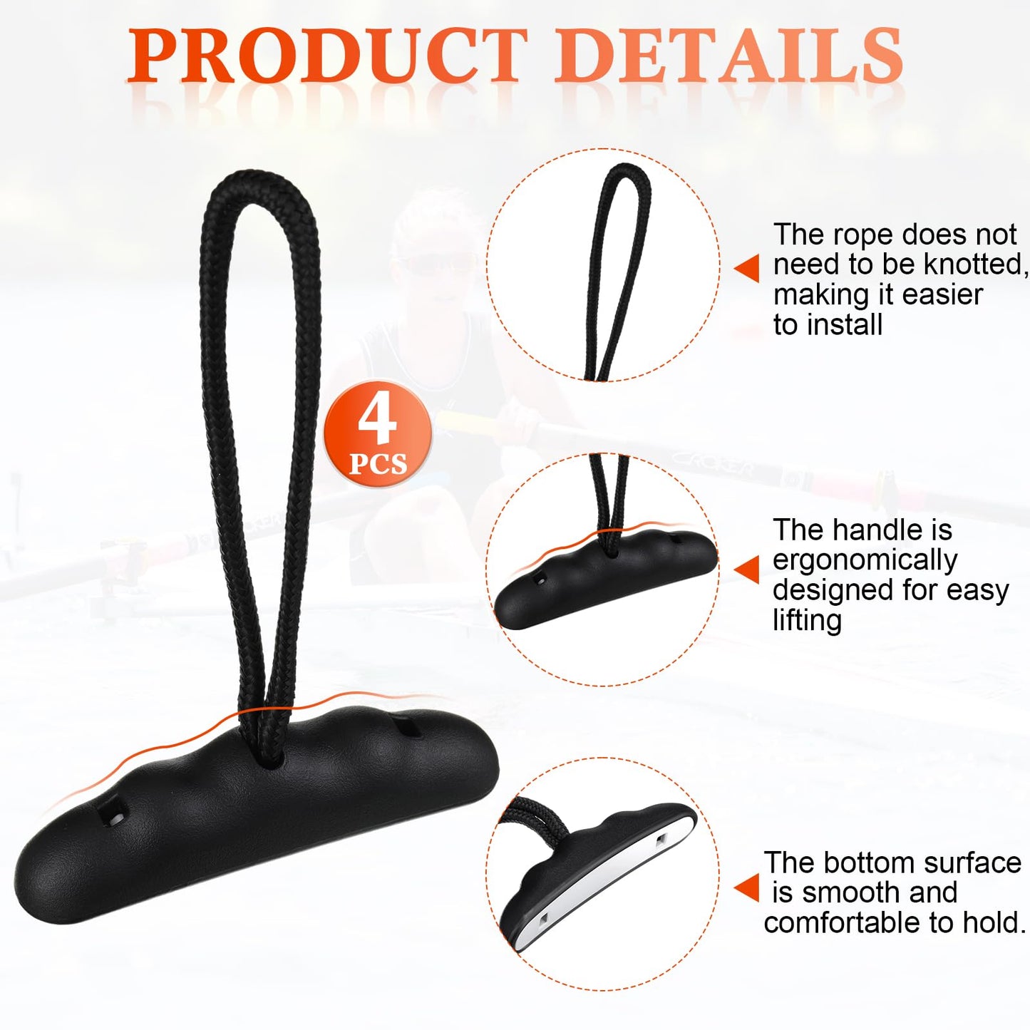 Relaxgiant 4 Pieces Kayak Handles Kit Canoe Carry Handle Pull Handle T Handle with Cord and Pad Eyes Screws for Kayak Emotion Kayaks Luggage Kayak Replacement Installation Kit(Black)