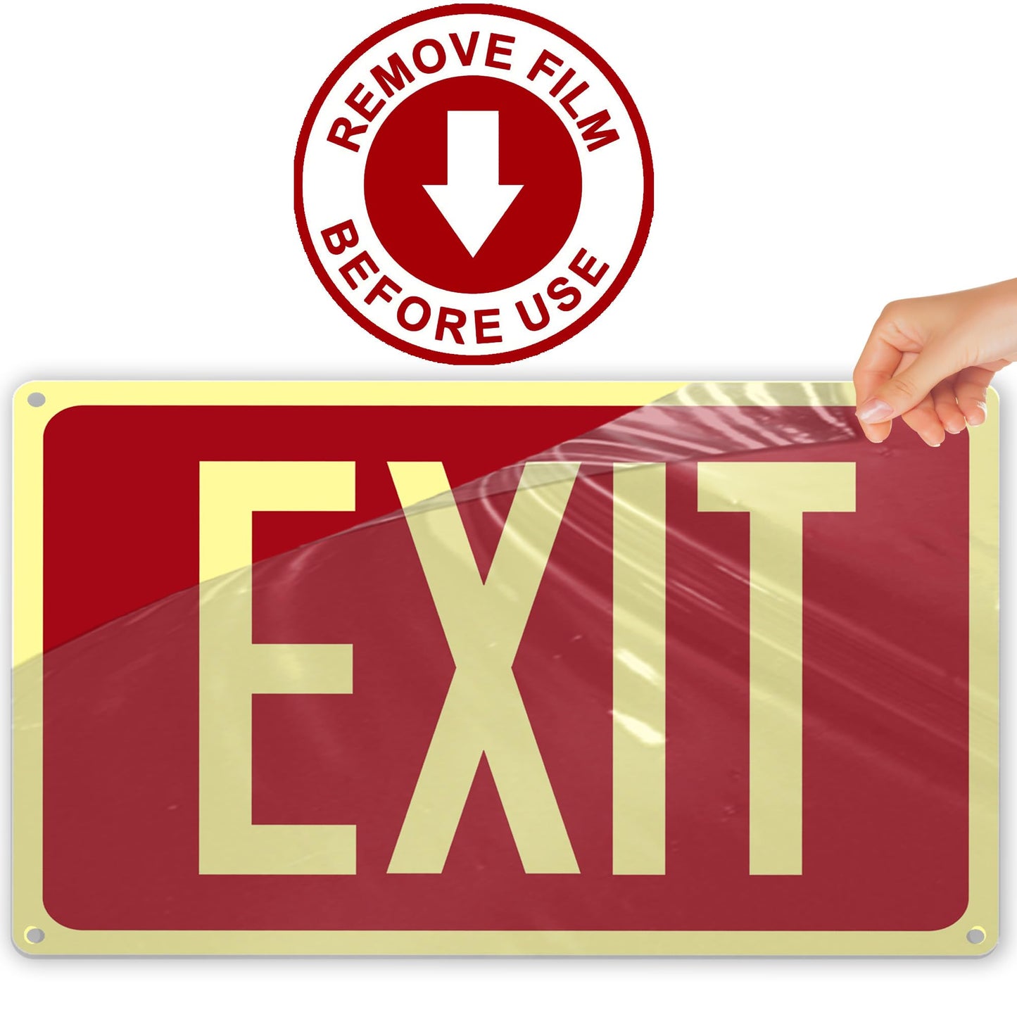 4Pack Photoluminescent Exit Sign Red, 14"x 10" Aluminum Glow In The Dark Exit Signs with Strong Adhesive Backing and 8pcs Removable Directional Arrows Glow In The Dark,Easy to install
