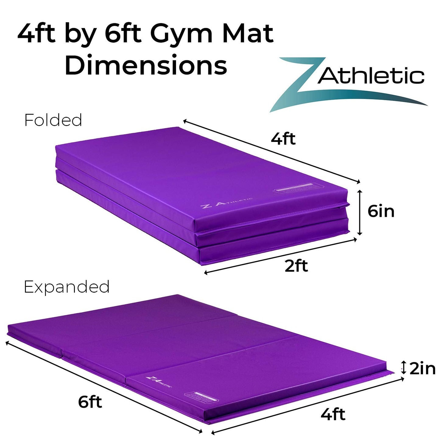 Z Athletic Folding Mat for Gymnastics, Tumbling, Cheerleading, and More, 4 Ft x 6 Ft x 2 In