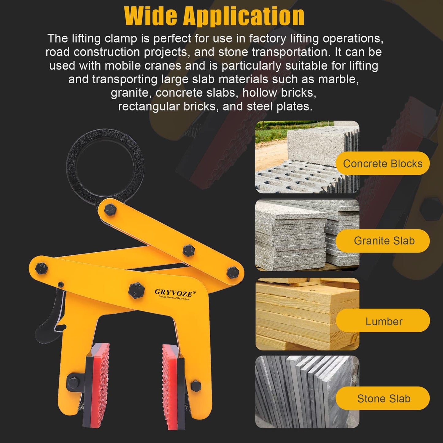 GRYVOZE 705 lbs Large Slab Stone Lfting Clamp, 0-2.6" A Shaped Granite Slab Lifting Clamp, Scissor Lifter Clamp, Stone Carry Clamps Slab Lifter for Marble, Granite, Concrete Slabs, Steel Pate