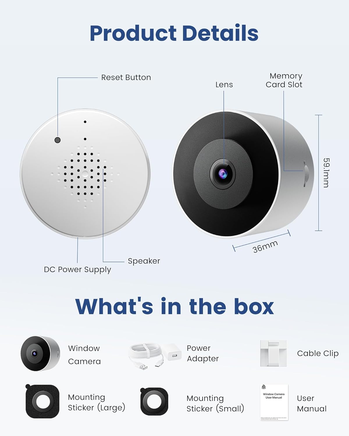 AKINGUAR 3MP 2K WiFi6 24/7 Window Camera, Indoor Camera for Home Security, with Full-Color Night Vision, AI