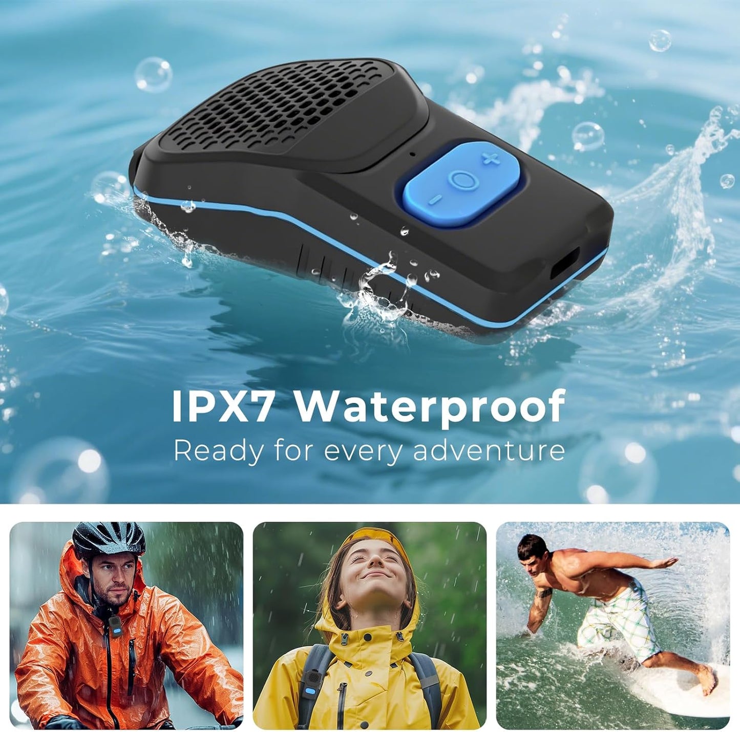 QUEENLINK 10H IPX7 5.3, Wearable Bluetooth Speaker, Working Time Clip On Portable Mini Personal Speaker, Waterproof
