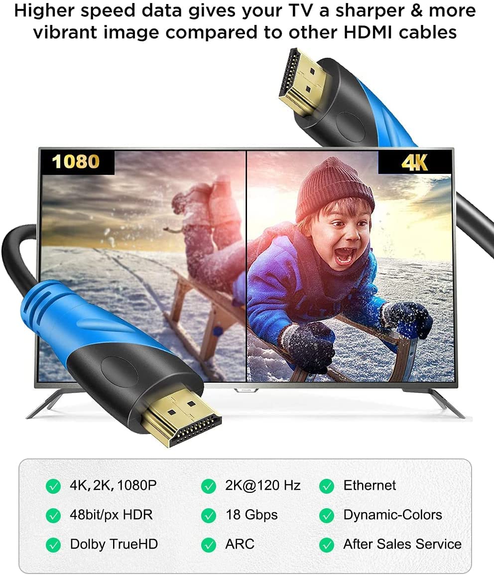 4K 35 2.0,18Gbps) 4K@60HZ 2K 1080P 3D PS4/PS5 ect(10.5m) HDMI FT Cable (HDMI Ultra High Speed Gold Plated