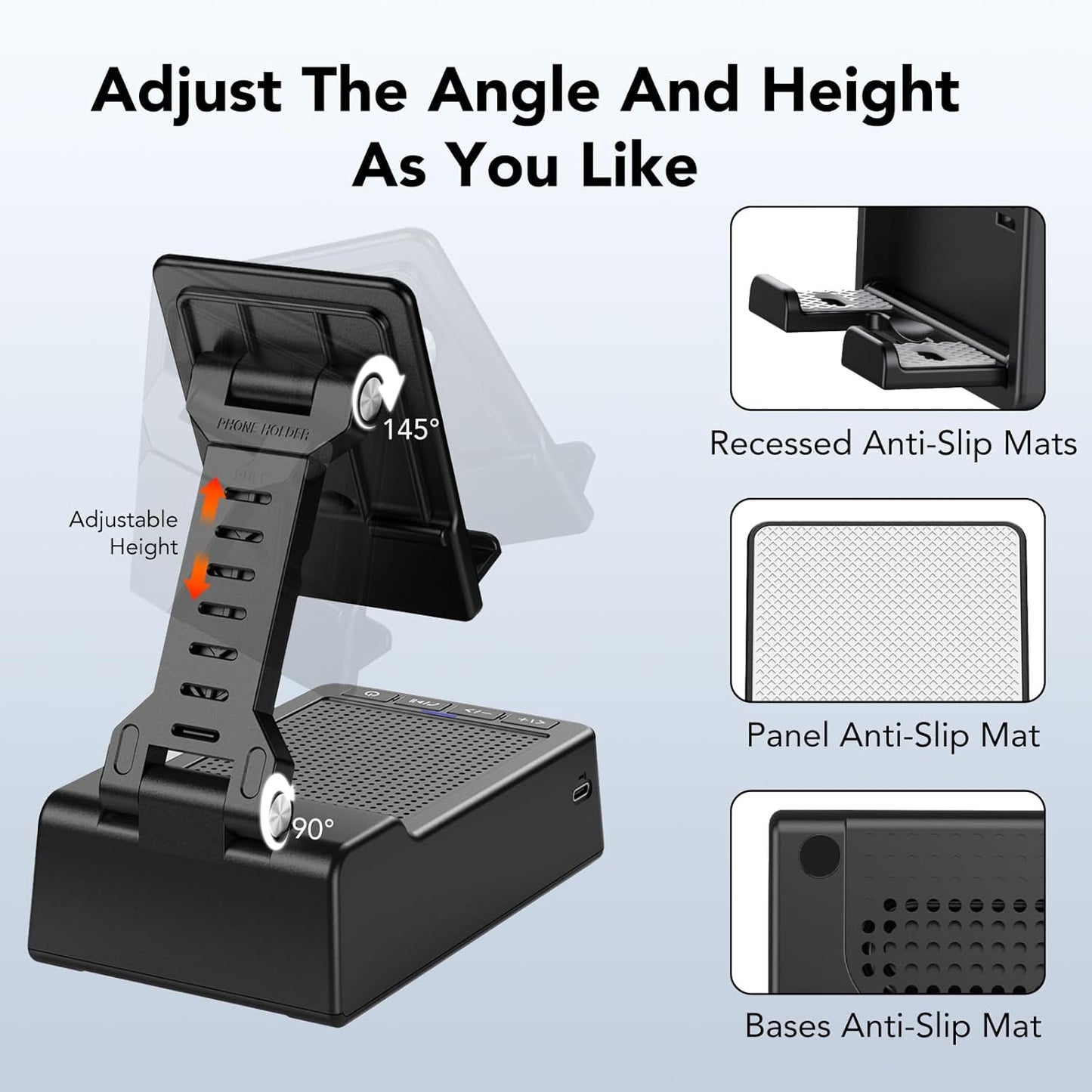 taopodo Multifunctional Cell Phone Stand with Wireless Bluetooth Speaker and Anti-Slip Base, HD Stereo Compatible
