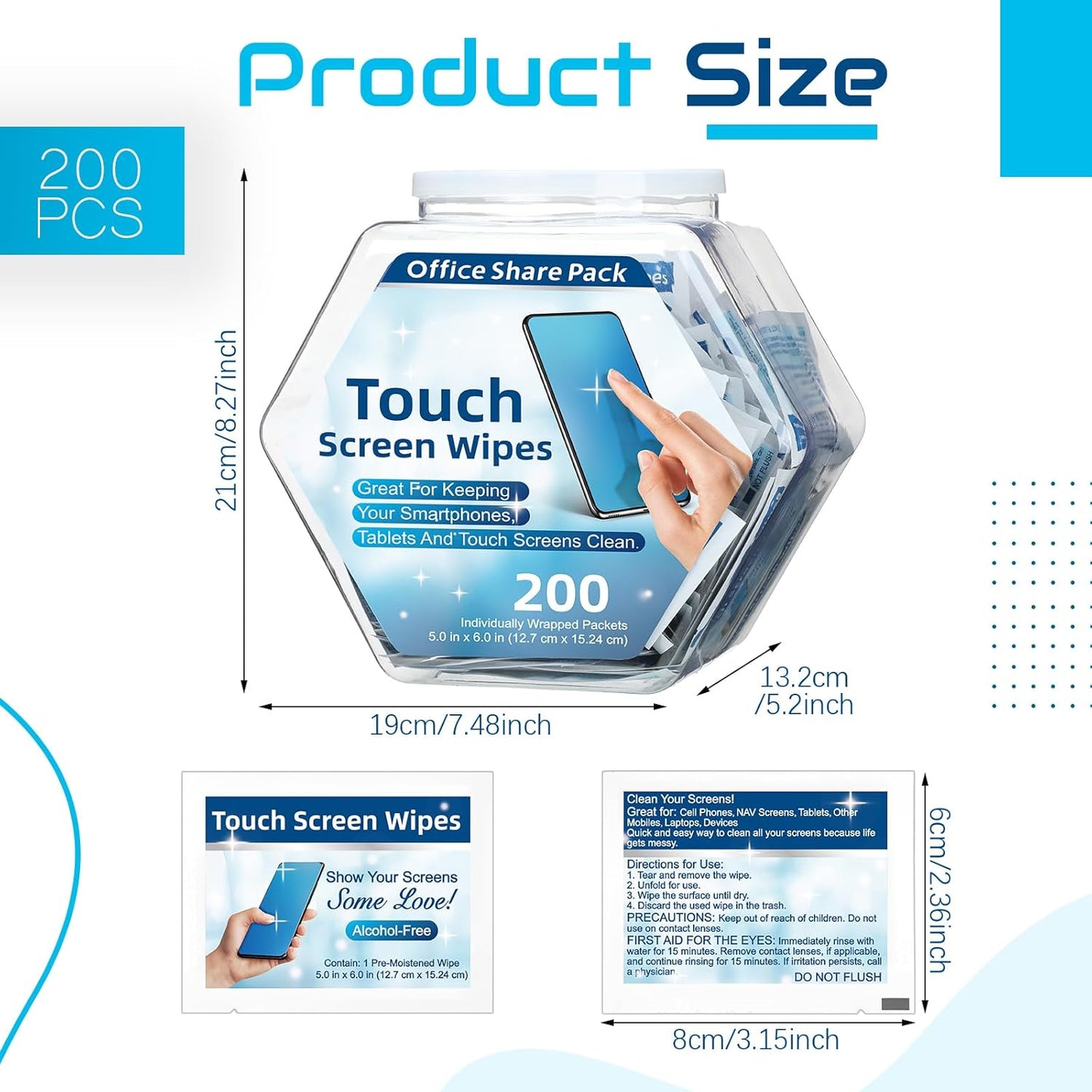 Willinglong 200 Pack 1 Touch Screen Wipes Pre Moistened Lens Computer Electronic Screen Wipes Individually for Monitors