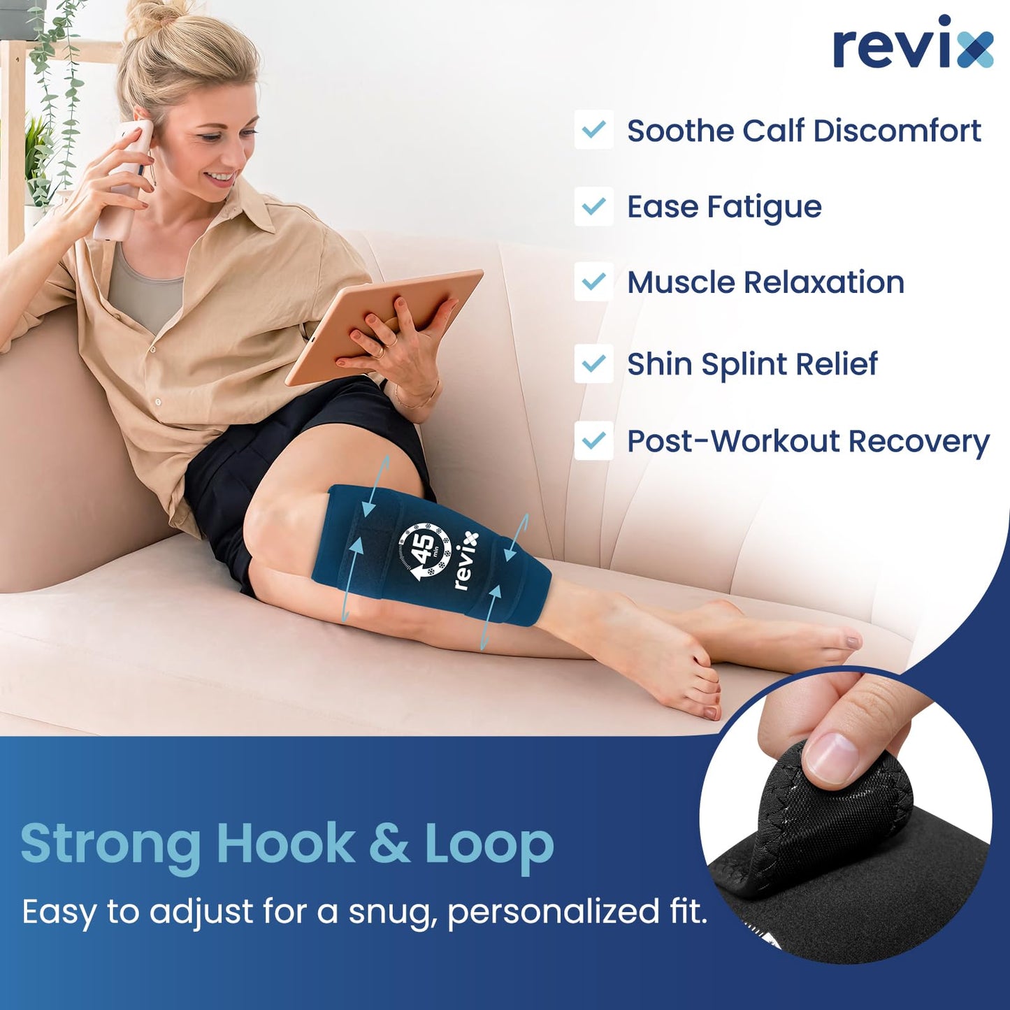 REVIX Shin Splints Relief Ice Pack, 45-Min Long Lasting Leg Ice Pack Wrap with Ice Grid Design, Reusable Gel Cold Pack Compression Sleeve for Leg, Calf, Arm Recovery, 360° Full Coverage, 1 Pack