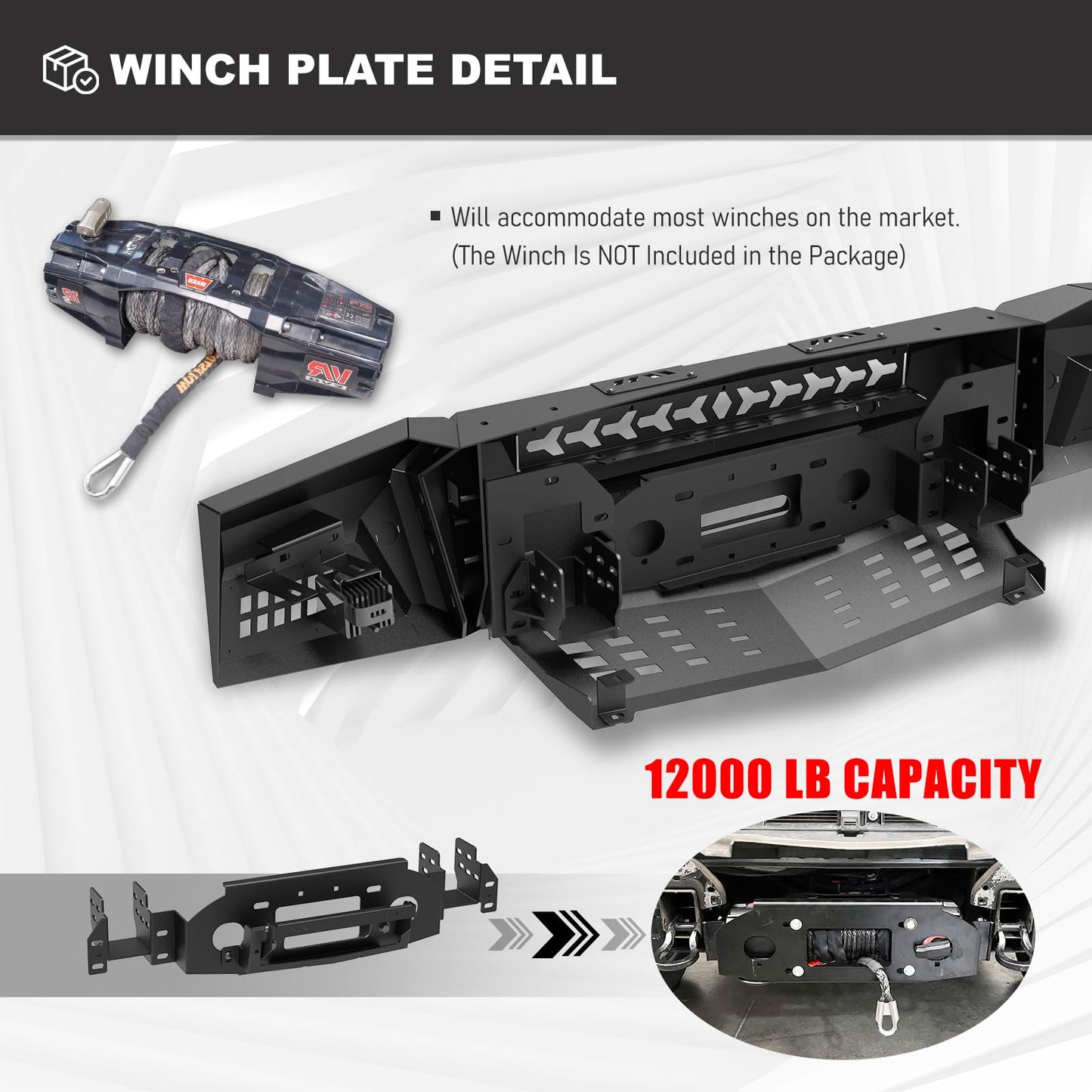 AUTOWIKI Front Hidden Winch Plate for 2019-2025 Chevy Silverado 1500, Winch Mounting Plate Accessories for 19-25 Silverado 1500, Black Hitch Mount Winch Plate (Exclude Diesel, ZR2 & 2019 LD Models)