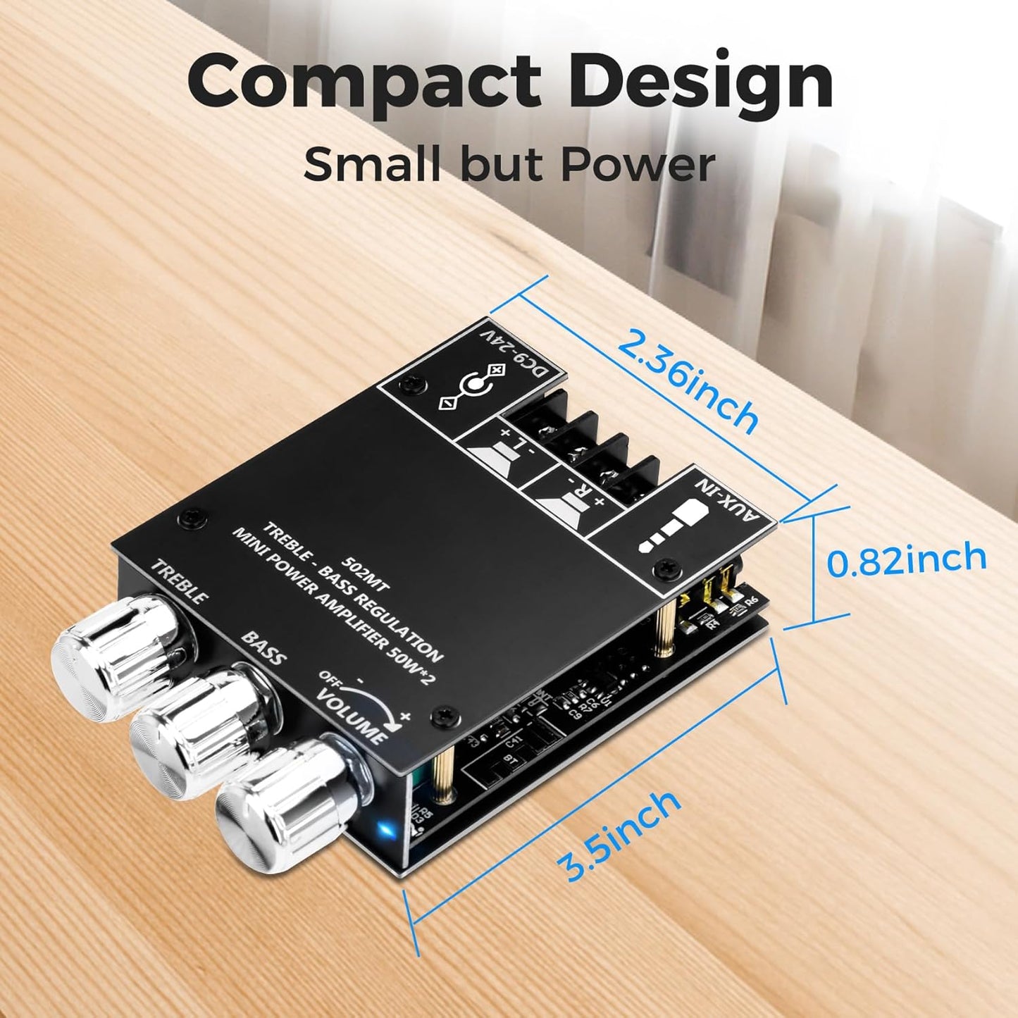 ZK-502MT Board,50W+50W 2.0 9-24V, Daakro Bluetooth Amplifier Channel Amp Board with Treble and Bass Control,DC