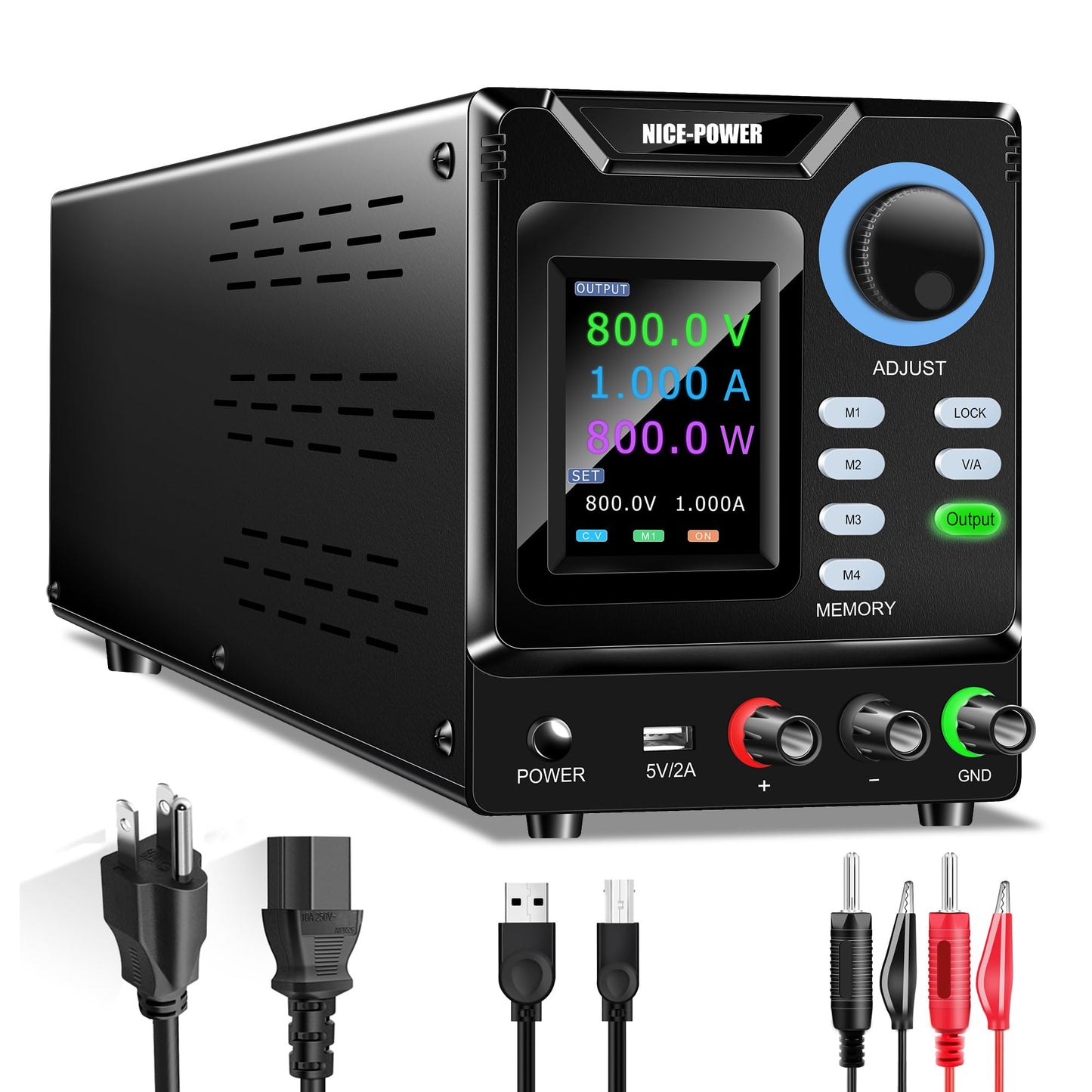 NICE-POWER DC Power Supply Variable, 0-800V 0-1A High Voltage Programmable Adjustable Regulated Bench Power Supply with Memory Storage, Encoder Knob, Output Switch, Lock Button, PC Software