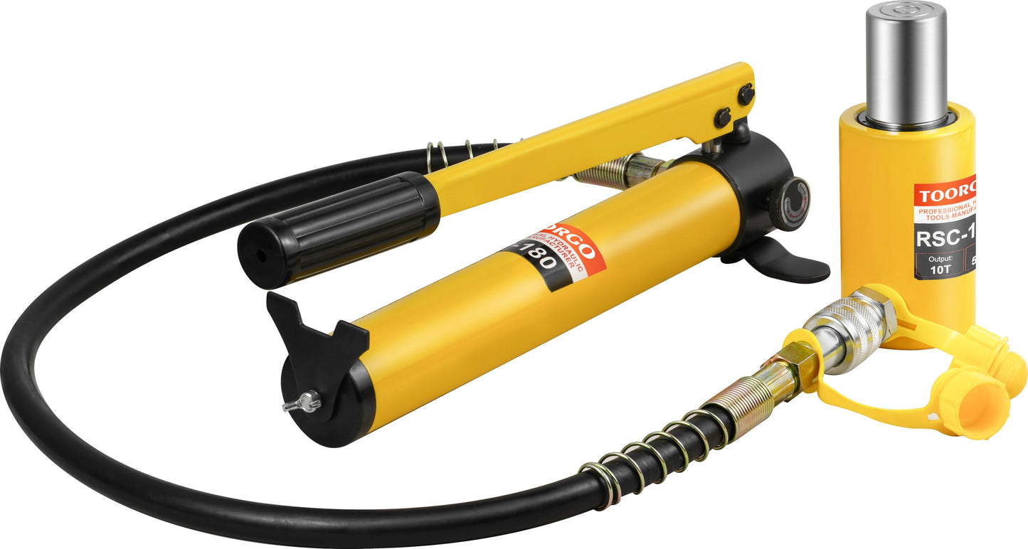 TOORGO 10 Ton Hydraulic Cylinder Jack with 2" Stroke Hydraulic Ram, Porta Power Automatic Retracting Jack CP-180, Yellow
