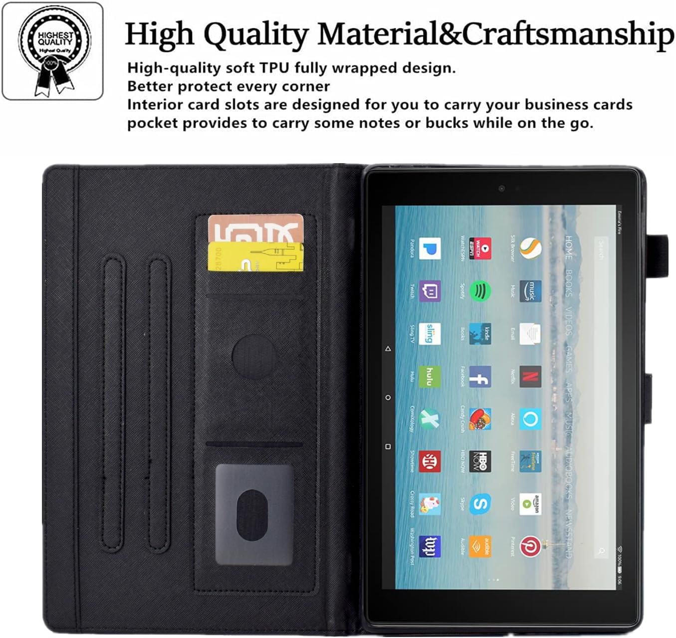 BYCeKe 10 (9th/7th/5th 2019/2017/2015 10 9th Generation/7th Case for Fire HD Tablet Generation, Release), PU Leather