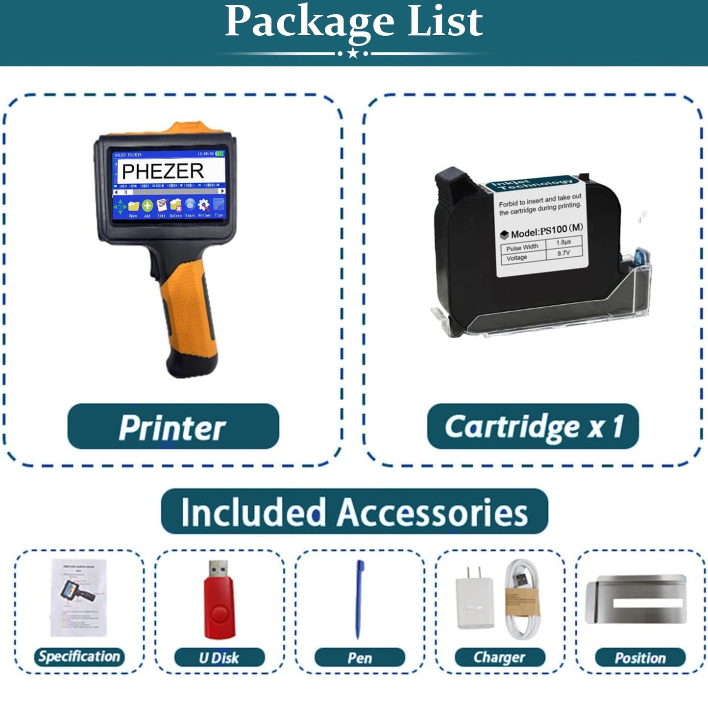 Phezer P19 Handheld Inkjet Printer for Any Surface, Portable 360° All-Round Coding Machine Print Height 2-12.7mm for Date/Time/Barcode/QR Code/Logo, with Cartridge(Anti-Slip Handle, Upgrade Version)