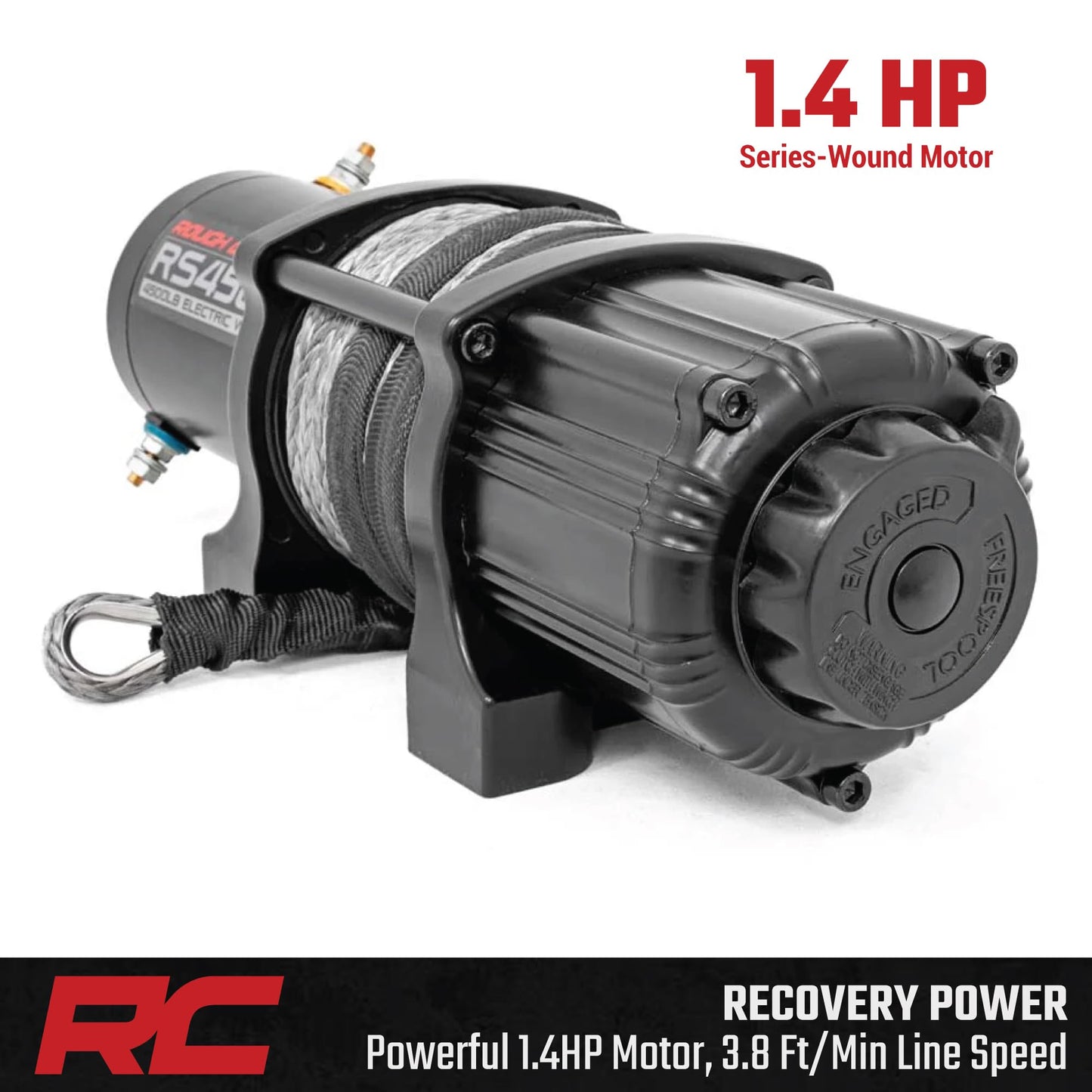 Rough Country 4,500 LB UTV/ATV Winch - ProSeries 1.4HP Electric Winch with 50 Ft Synthetic Rope, Remote, Waterproof 12V Off-Road Recovery System