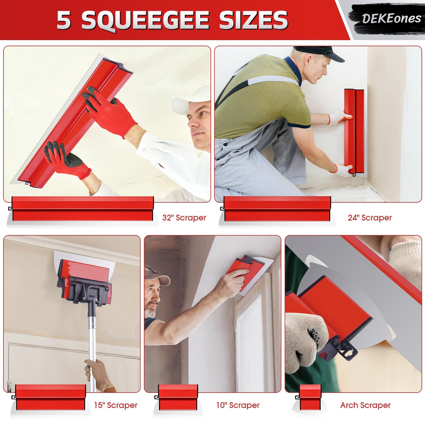 DEKEones Drywall Skimming Blade Set with Portable Case, Stainless Steel 6", 10",16", 24"&32" Skimming Blades with 28"-62" Extension Handle, Drywall Finishing Tools for Plasterboard and Wallboard