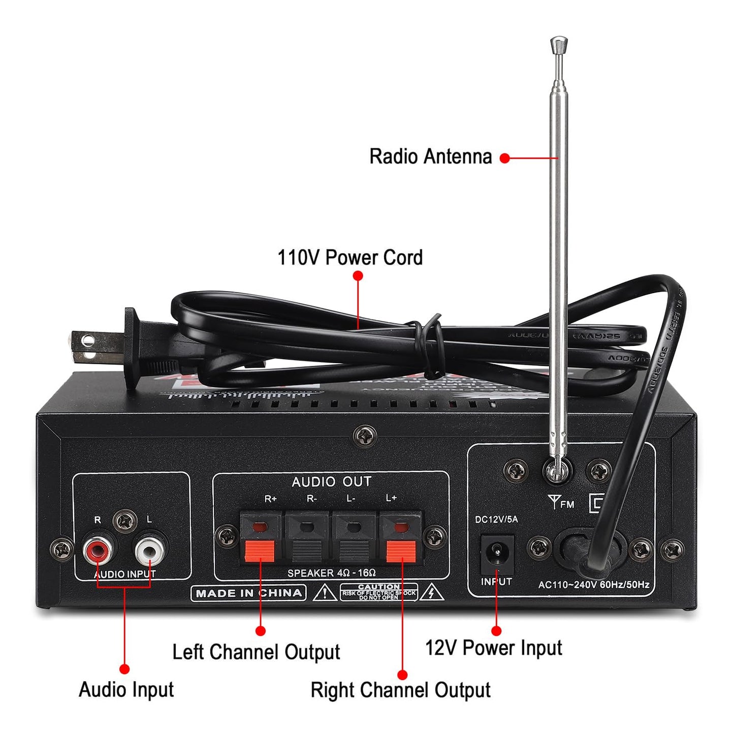 AV-298BT 600W 2 5.0 Stereo Audio Amplifier, Max Amp Channel Wireless Bluetooth Power Amplifier System, Home Amplifiers