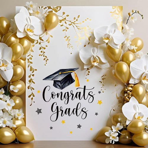 FYSUIMU Graduation Cap Decal - Black & Gold Welcome Sign for Party Decorations | Perfect for Balloon Arches