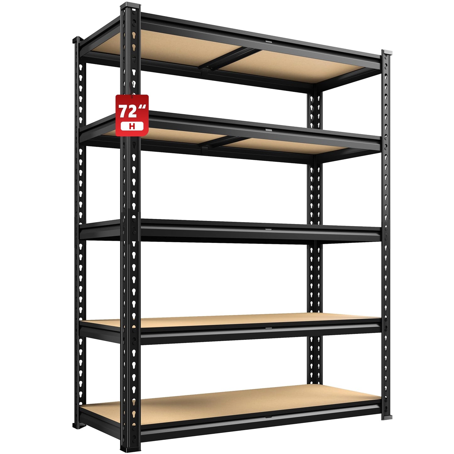 REIBII 2400LBS Storage Shelves 5 Tier Garage Shelving Heavy Duty Adjustable Garage Shelves, Utility Rack Shelf, Shelving Units for Warehouse Pantry Closet, Commercial, 35.5" W x 11.9" D x 72" H, Black