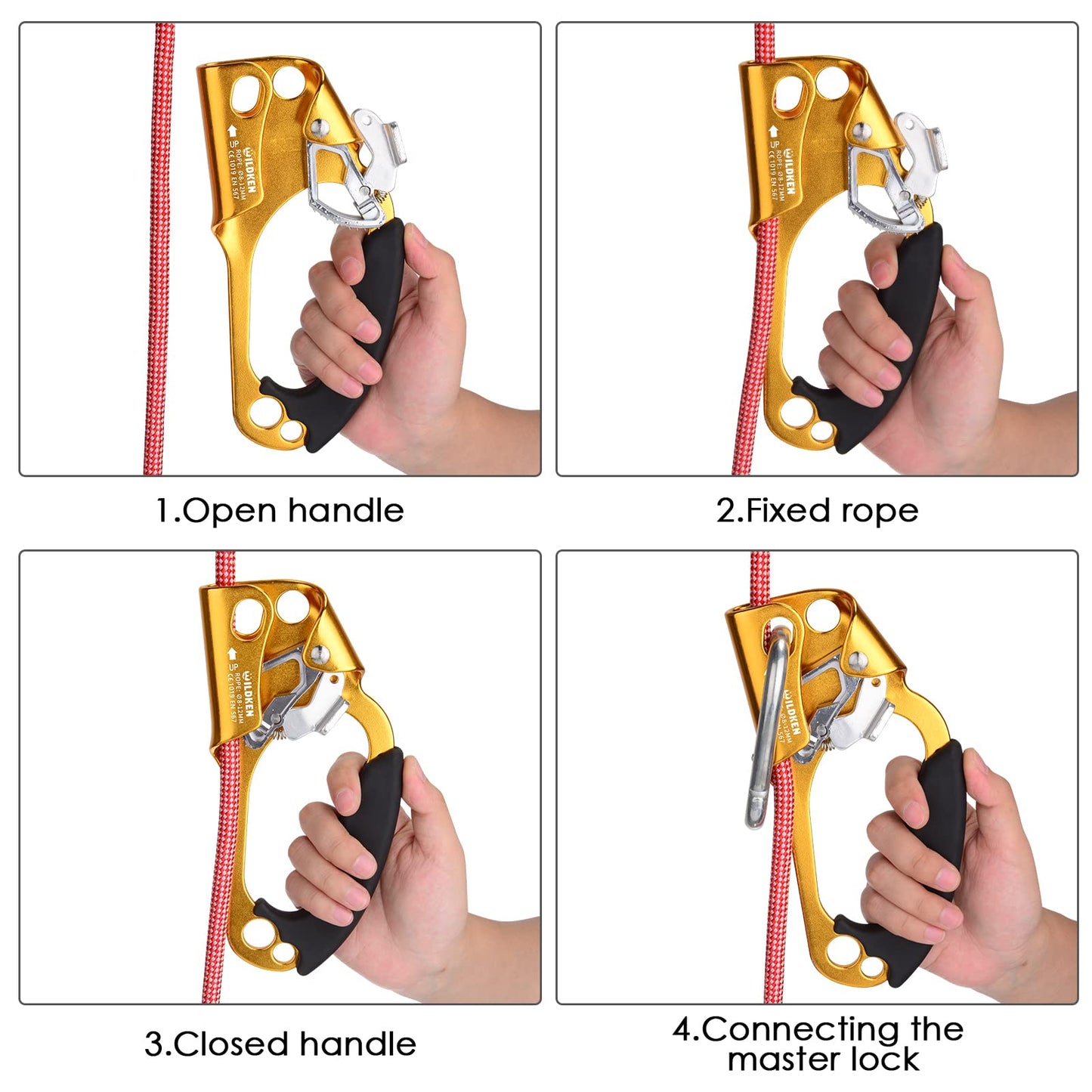 WILDKEN Climbing Hand Ascender Outdoor Mountaineering Tree Arborist Climbing Rappelling Equip Hand Ascender for 8-12MM Rope Left Right Hand Ascender