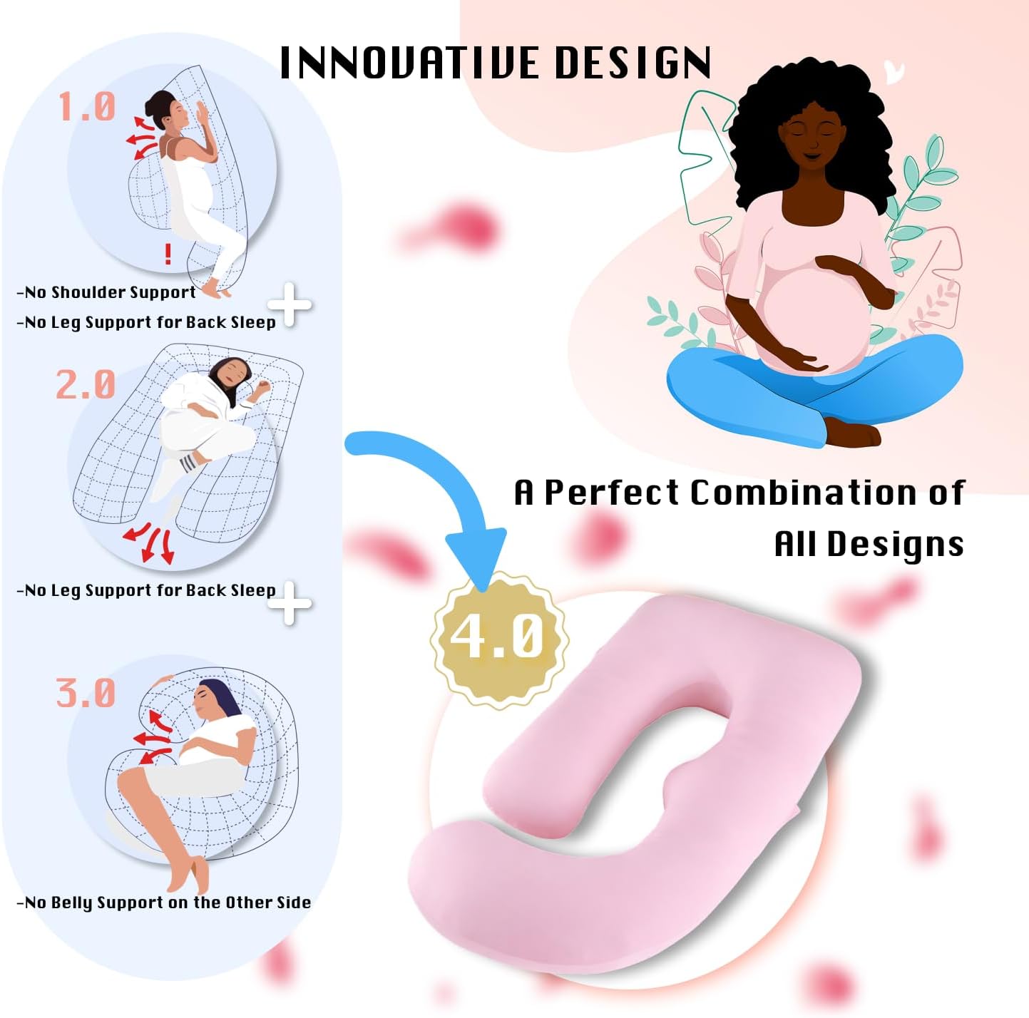 Allopera Pregnancy Pillow - Full Body 57-Inch Maternity Pillow with Removable Cover | Sleep Support for Pregnant Women, Pink