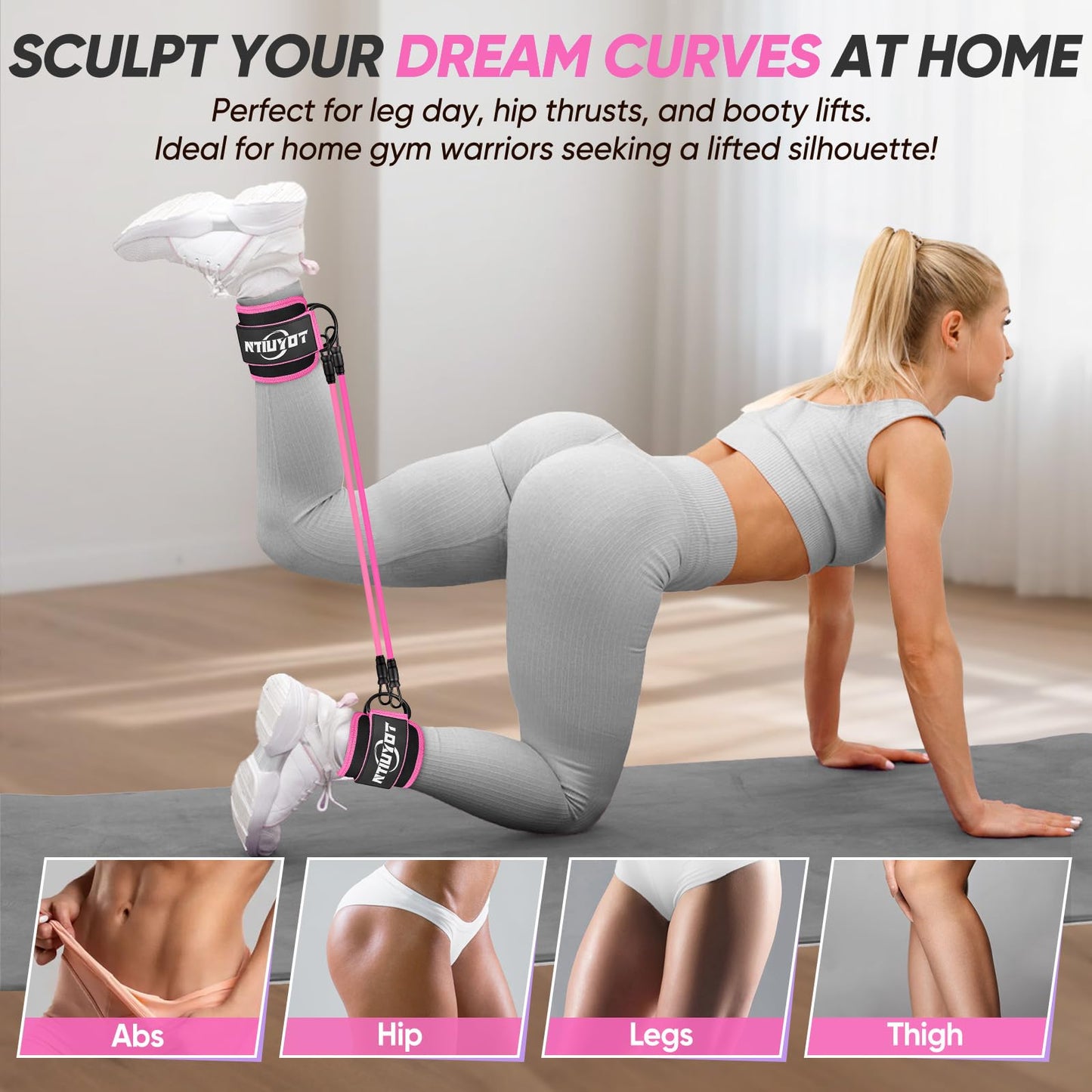 NTIUYOT Ankle Resistance Bands with Cuffs,Workout Sets for Women, Resistance Bands for Working Out, Exercise Band for Leg Booty, Home Gym Workout Equipment, Ankle Weights Fitness Band Set