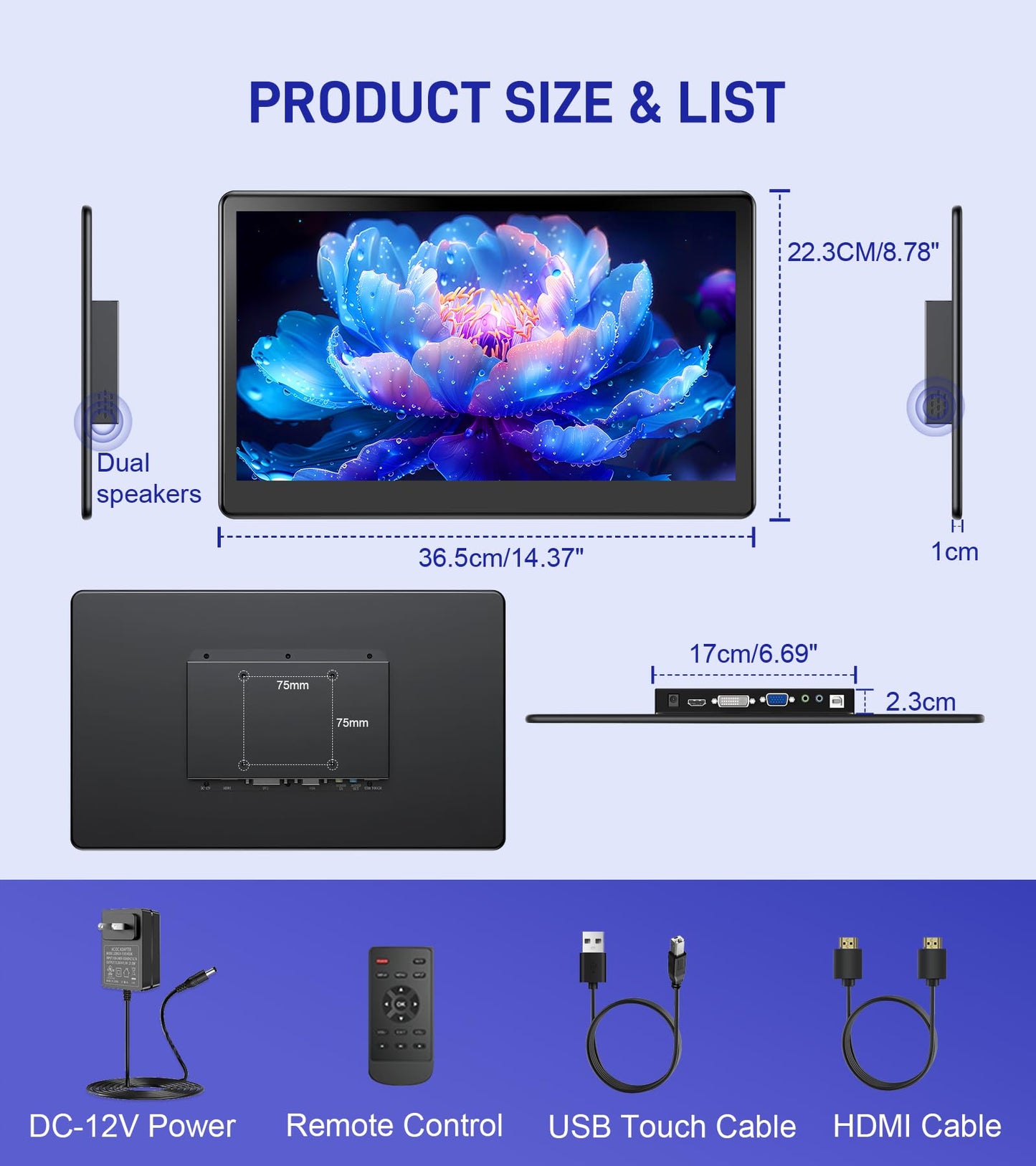Forzola 15.6 inch Portable Touchscreen Monitor with HDMI VGA DVI Ports, Screen Extender FHD 1920×1080 IPS Small Touch Screen Display Compatible with Laptops PC PS5/4, Industrial (with Remote)