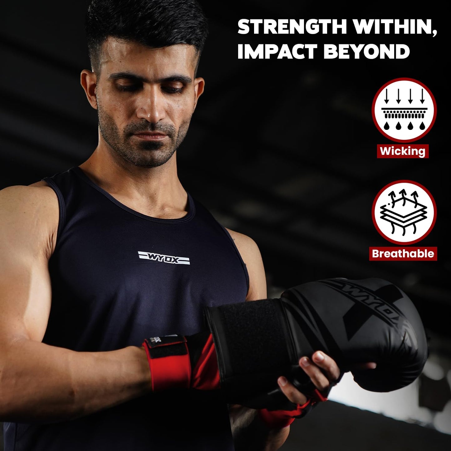 WYOX Gel Boxing Hand Wraps Inner Gloves for Men & Women, 80cm Quick Wrist Straps, Padded Knuckle Protection for Muay Thai Kickboxing, Hand Wraps for Boxing & Martial Arts (Red, L/XL)