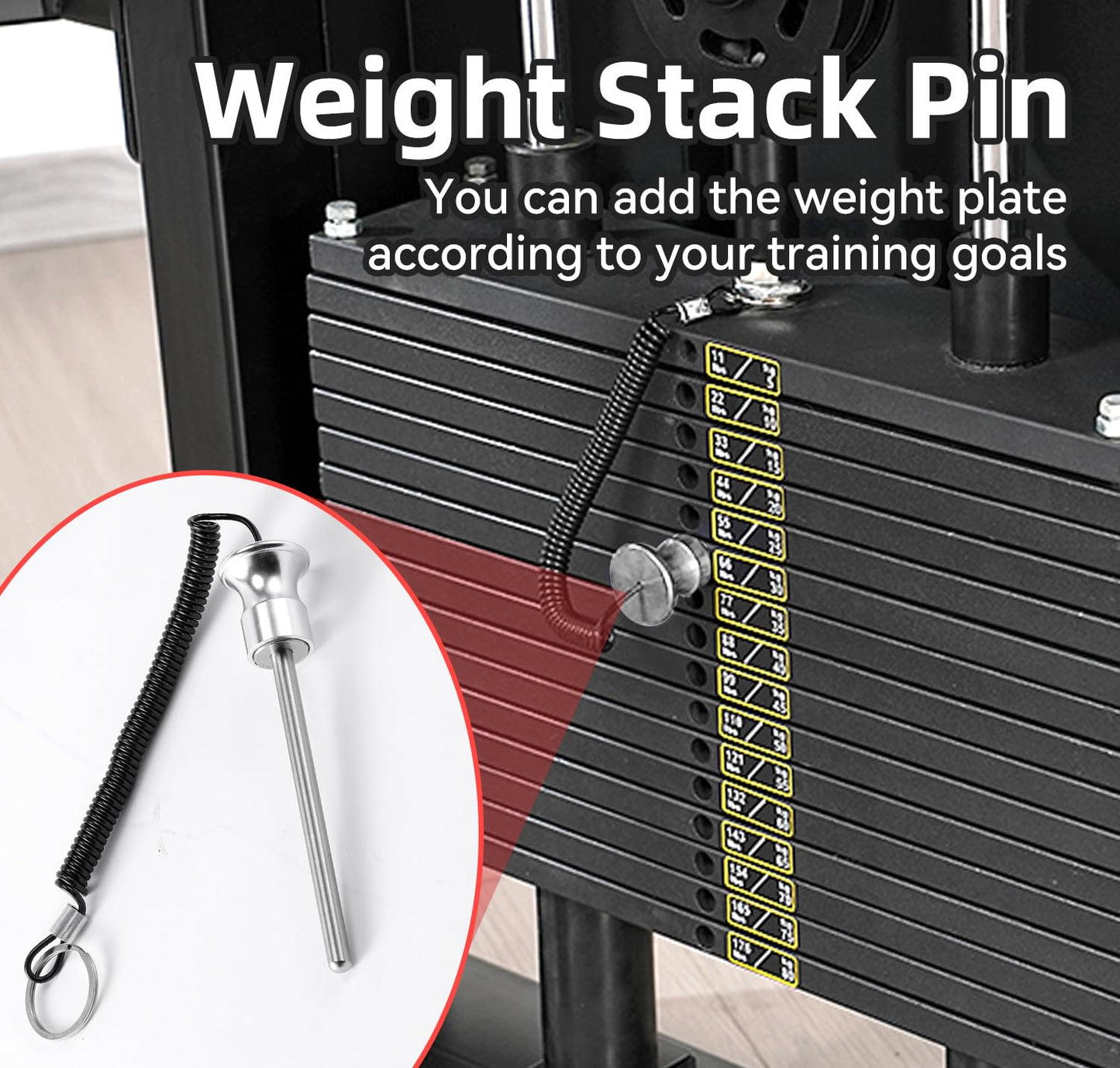 Gym Pin, Weight Stack Pin, Magnetic Weights Pin, Universal Magnetic Weight Pin with Pull Rope, Gym Pins for Weight Stack, Home Gym Parts, Exercise Machine Parts & Accessorie(Silver *2)