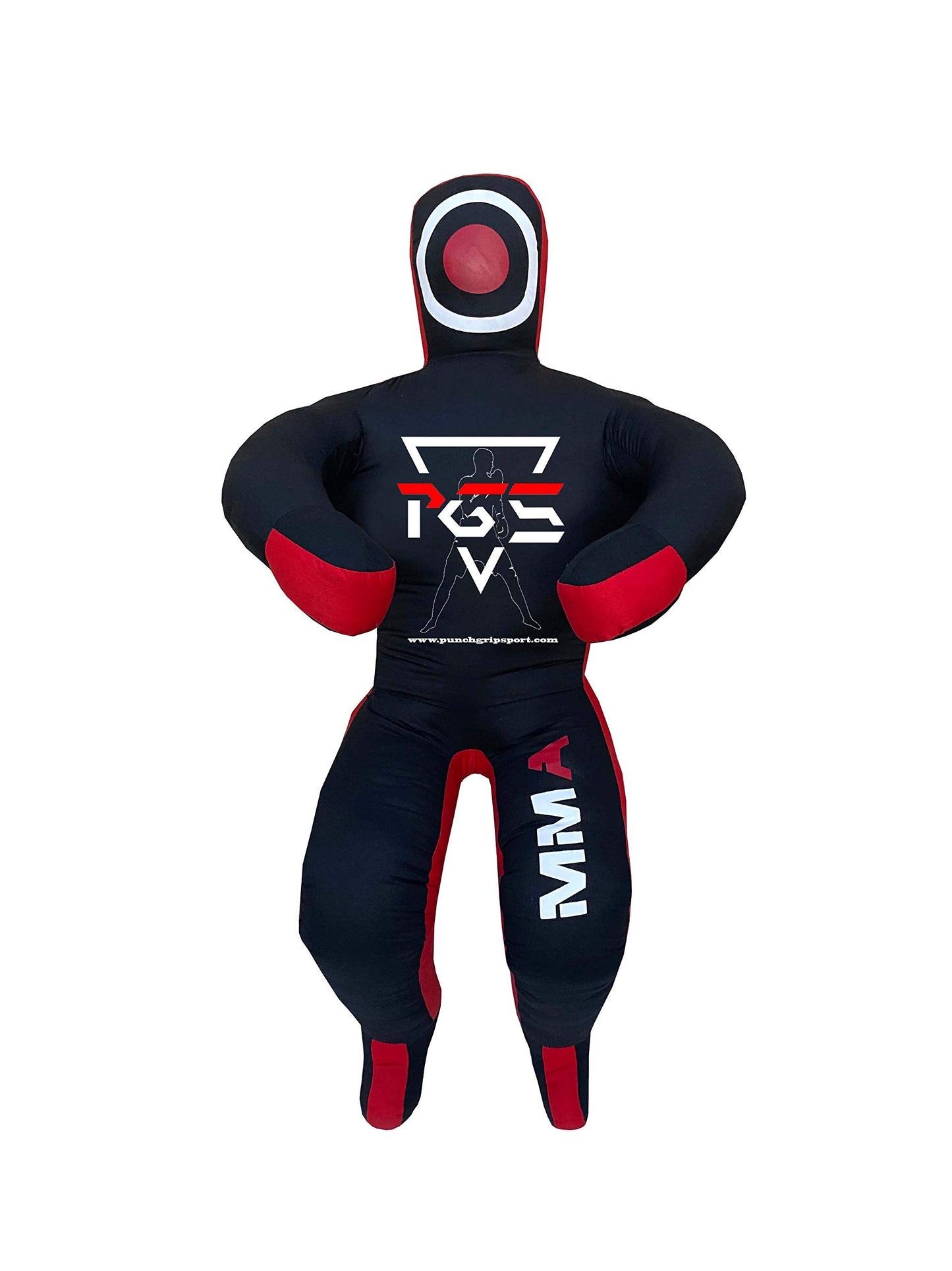 PGS MMA Brazilian JIU Jitsu Wrestling Dummy for Grappling Submission Mixed Martial Arts MMA Training Punching Throwing Boxing Bag Karate Judo Self Defense UNFILLED (Black Red, 5FT (59 Inches))