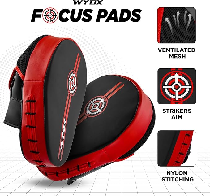 WYOX Curved Focus Mitts for Boxing & MMA | Durable PU Leather Punching Pads with Adjustable Strap | Ideal for Muay Thai, Kickboxing, Martial Arts Training – Hand Target Strike Shield for Men & Women