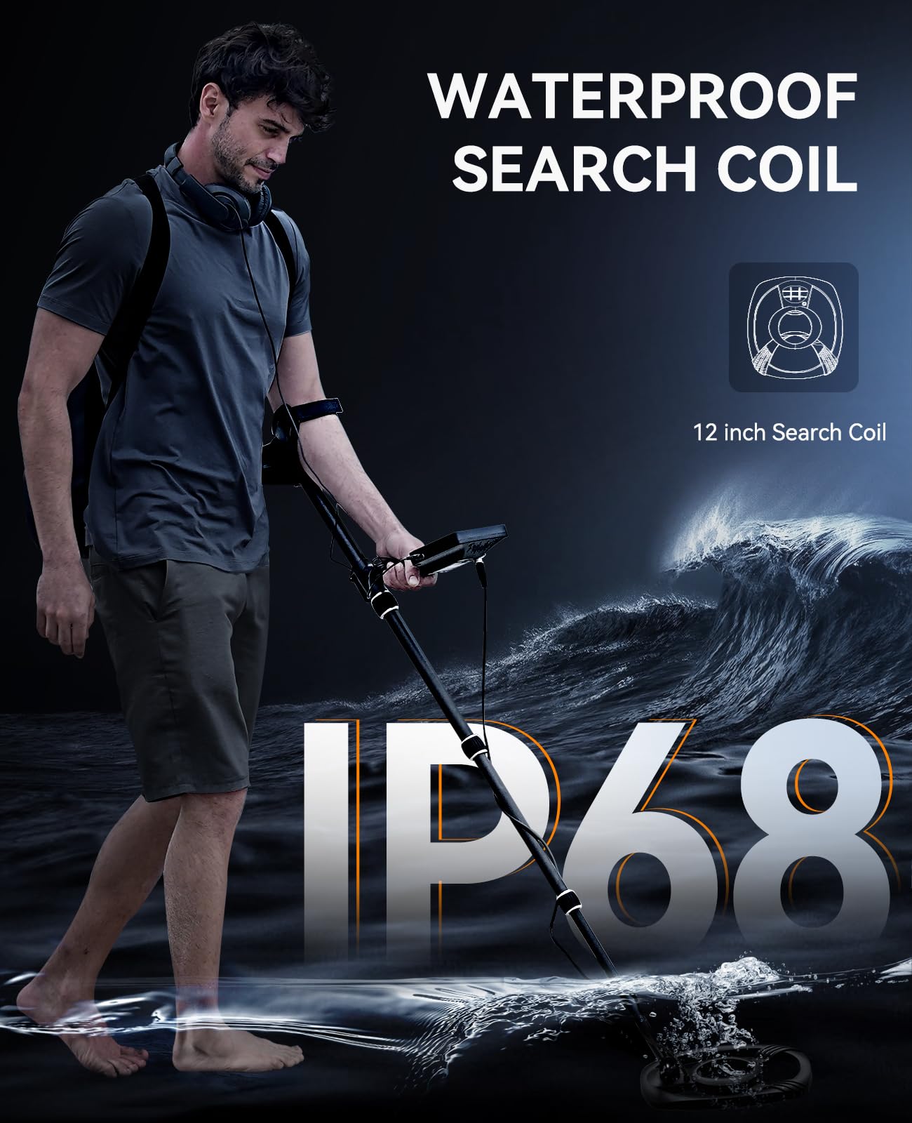 SUNPOW Professional Metal Detector for Adults - Pinpoint Accurate & Easy to Use - 12" Waterproof Coil, 2X Backlit LCDs, DSP Chip, 5 Modes - Adjustable (19"-59") for Beach, Field, Garden