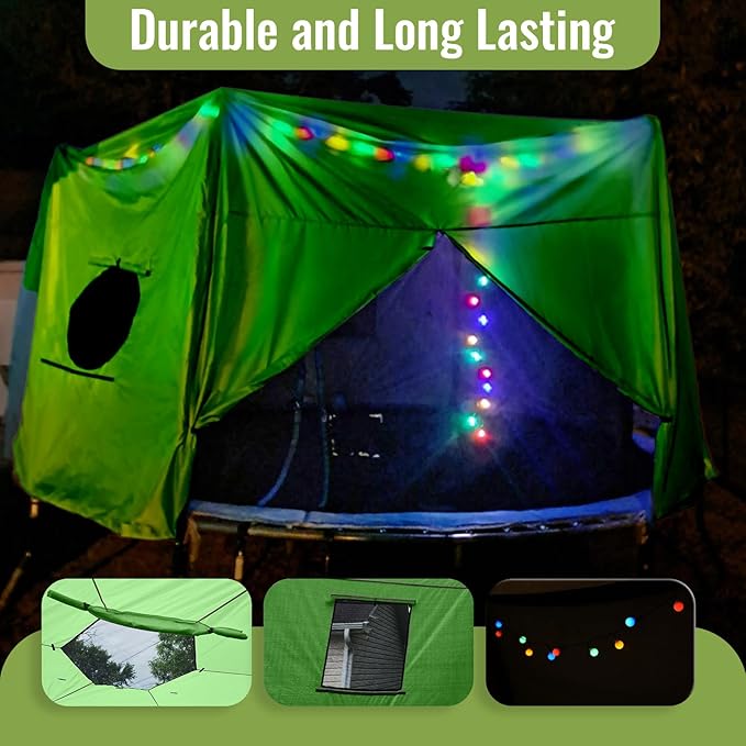 Gardenature 10FT/12FT/14FT Trampoline Tent(Tent Only), Fit Round Trampolines, Shade Cover with LED Light, Outdoor Trampolien Accessories, Anti-Tear