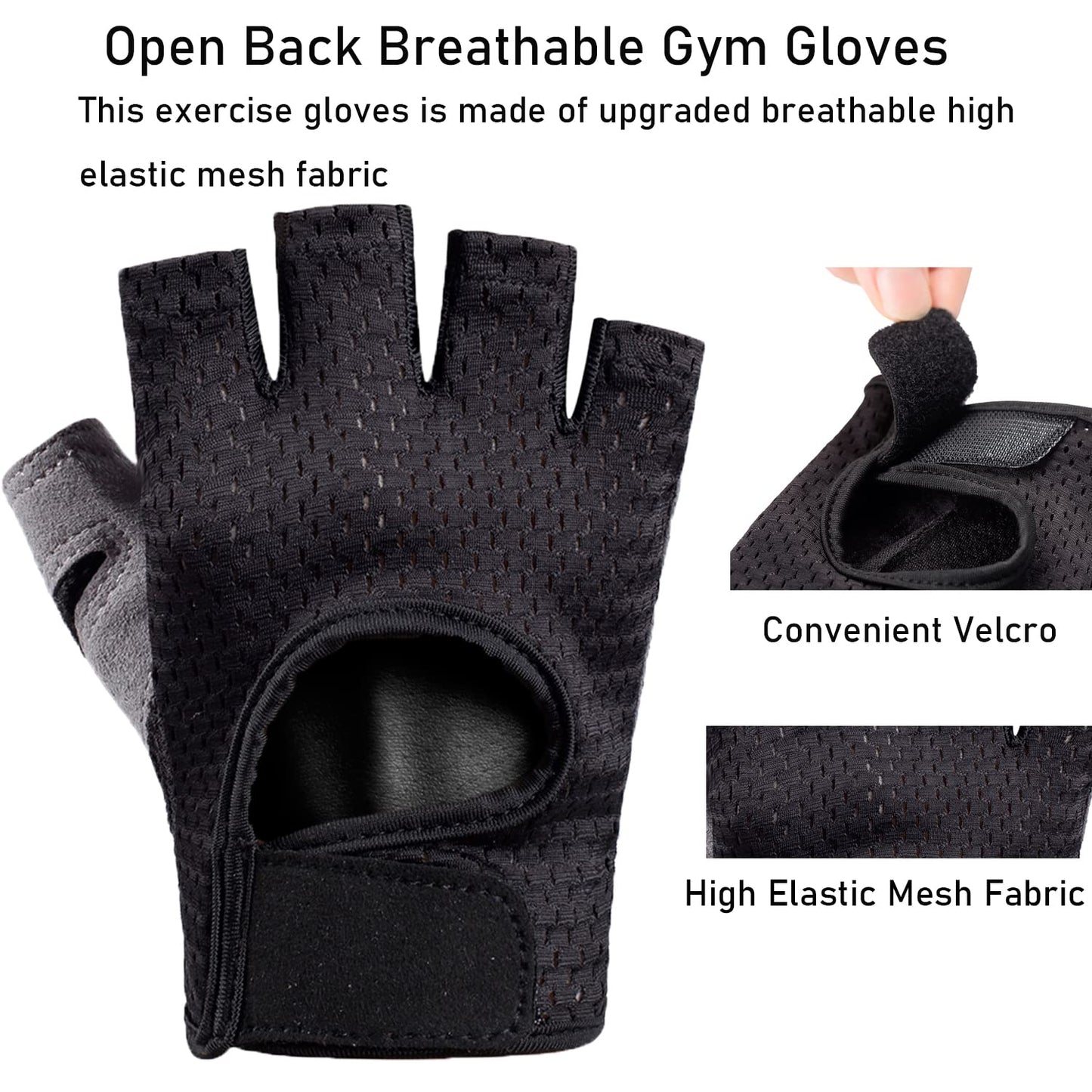 LJCUTE Workout Gloves for Men & Women, Fingerless Breathable & Full Palm Protection Gym Exercise Gloves for Weight Lifting, Fitness, Powerlifting, Cycling (Black, Small)