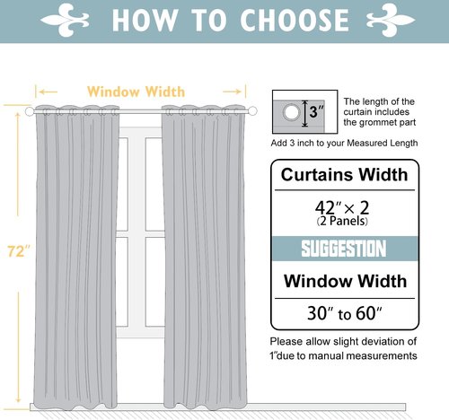 ChrisDowa Blackout Curtains - Thermal Insulated Room Darkening Panels, Light Grey, 42 x 72 Inch, 2-Panel Set