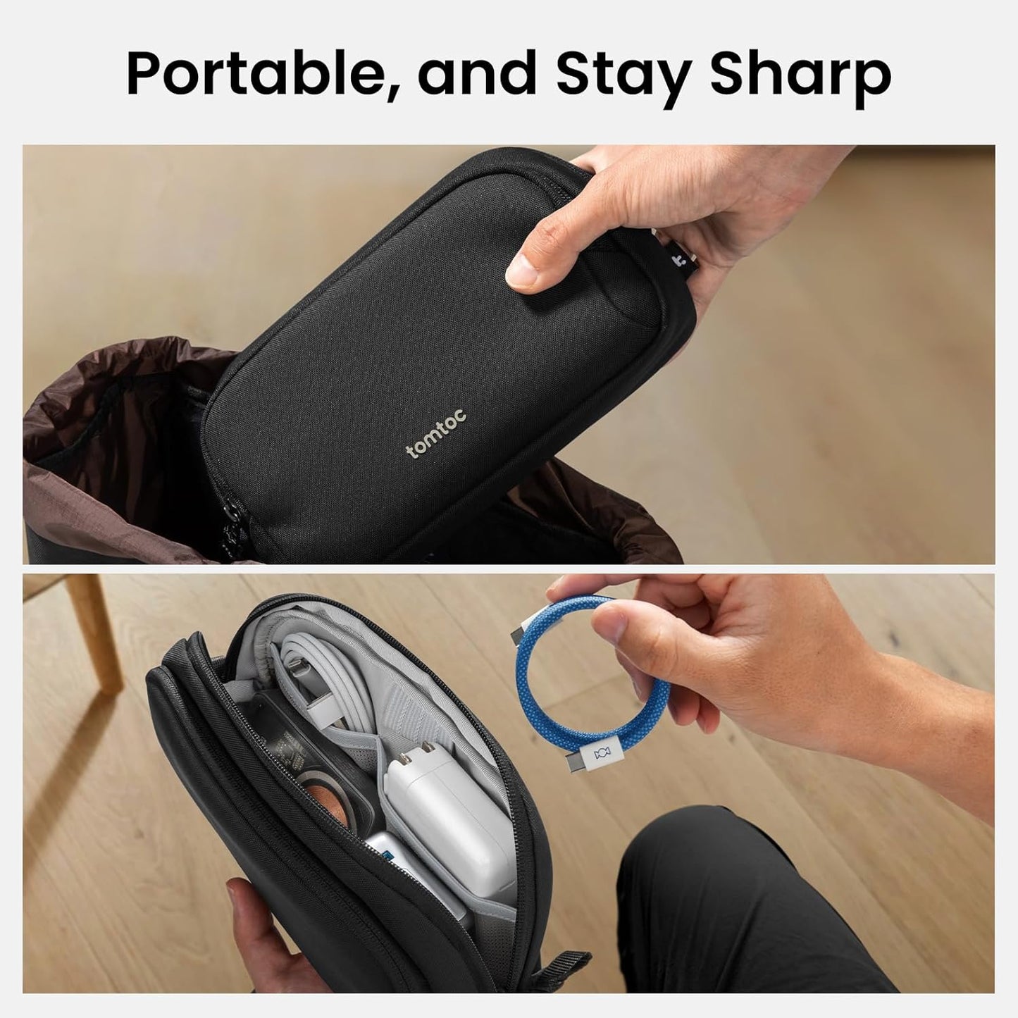 tomtoc Electronic Organizer Travel Case, Water Resistant Dual Compartment Tech Pouch Cable Organization Storage Bag
