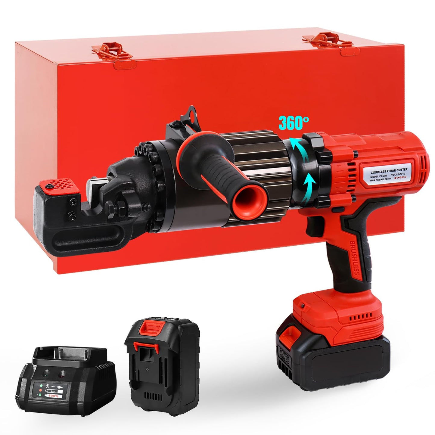 LOSCHEN 360-degree Rotation Cordless Rebar Cutter,Portable Handheld Rebar Cutting Saw,Electric Hydraulic Rebar Cutter,Cutting up from 3/20" (4mm) #3 to 7/8" (22mm) #7 Rebar (Li-ion Battery Version)