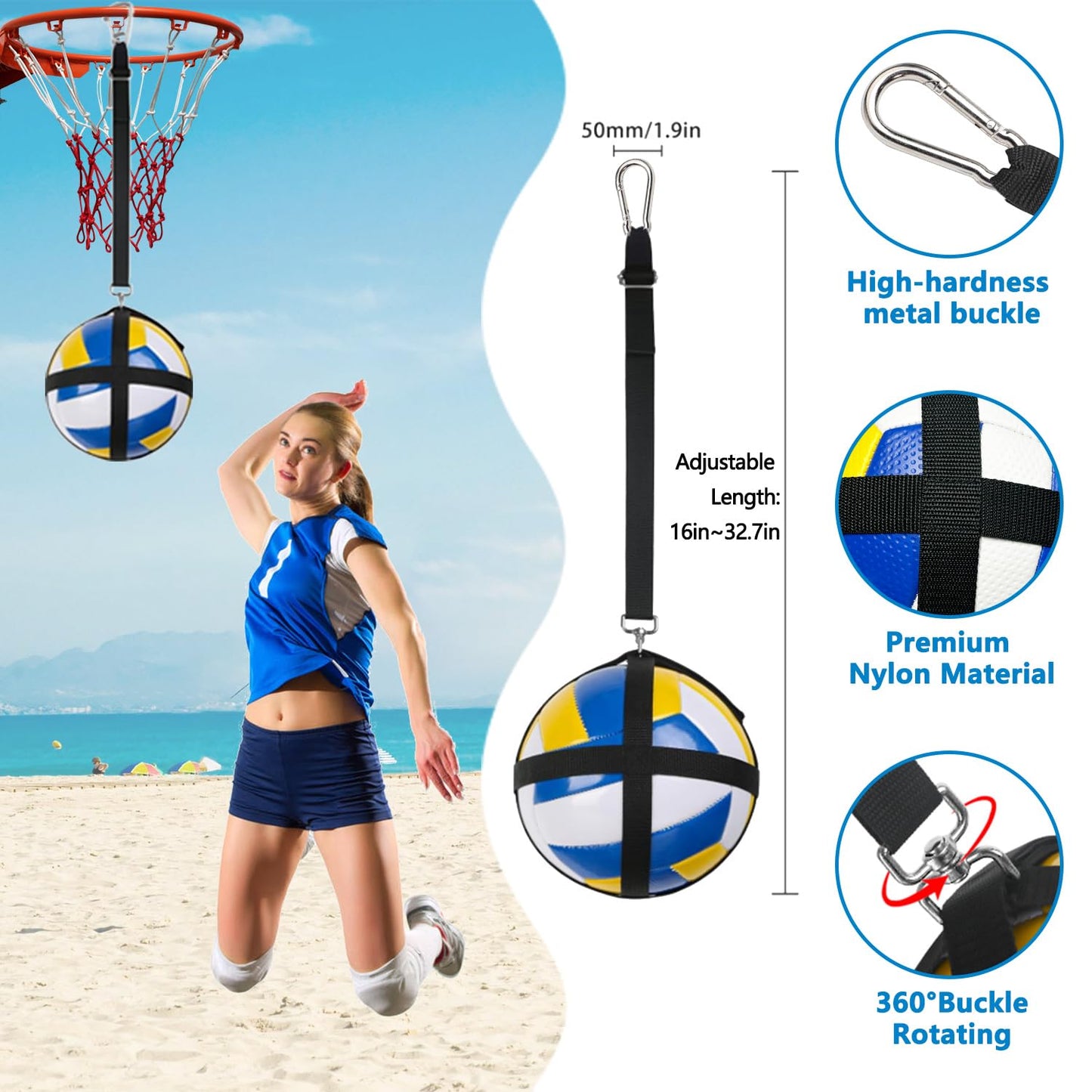 Upgraded Volleyball Training Equipment Aid, Premium Solo Practice Trainer for Serving, Setting, Spiking & Arm Swing, Perfect volleyaball Trainer kit for Beginners & Pro, Perfect Volleyball Gift.
