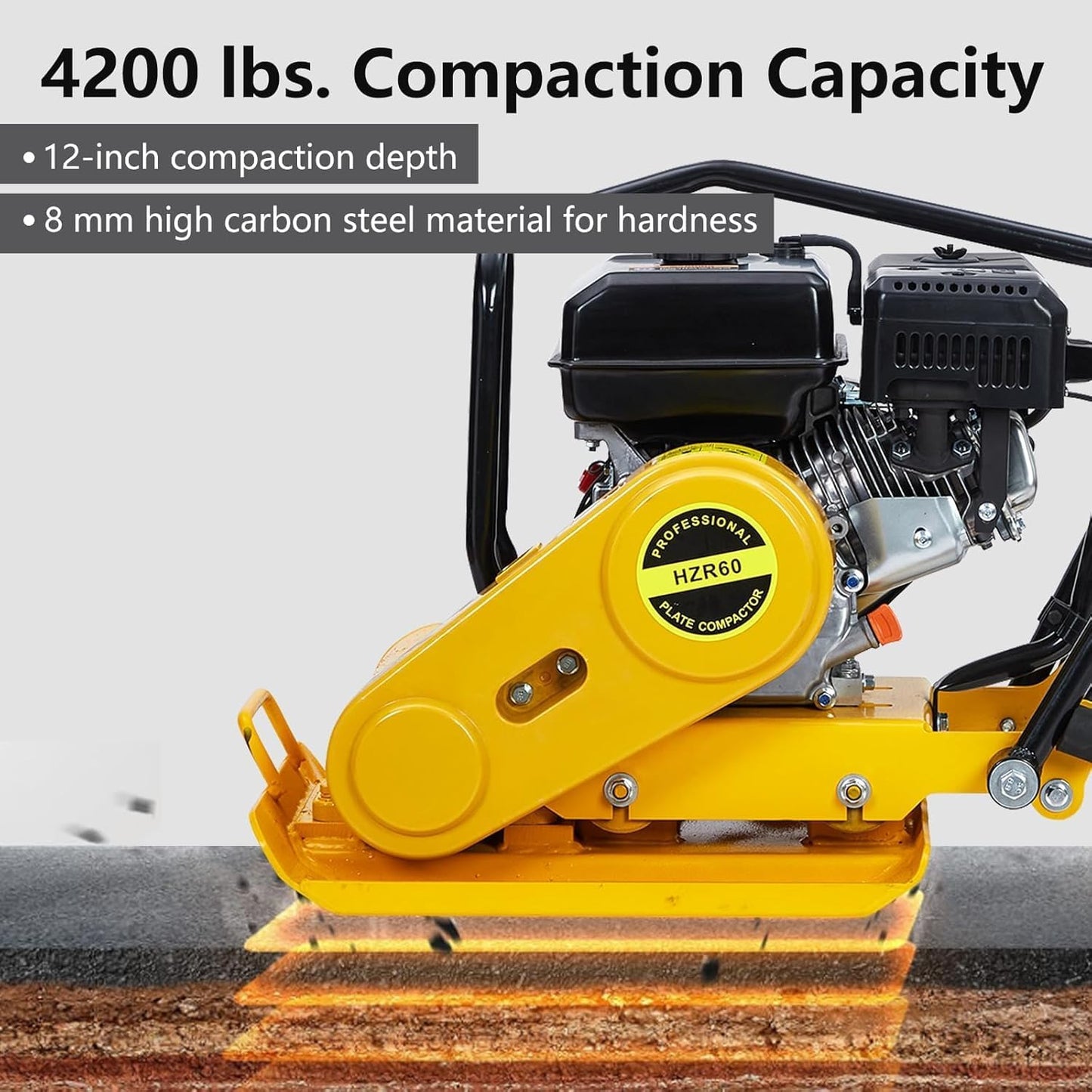 22.1X15.9" Plate Compactor, 7HP 212CC Engine, 5600 VPM, 4200Lbs Force Vibratory Compaction for Landscaping, Professional Ground Compactors for Soil Gravel Asphalt Compaction