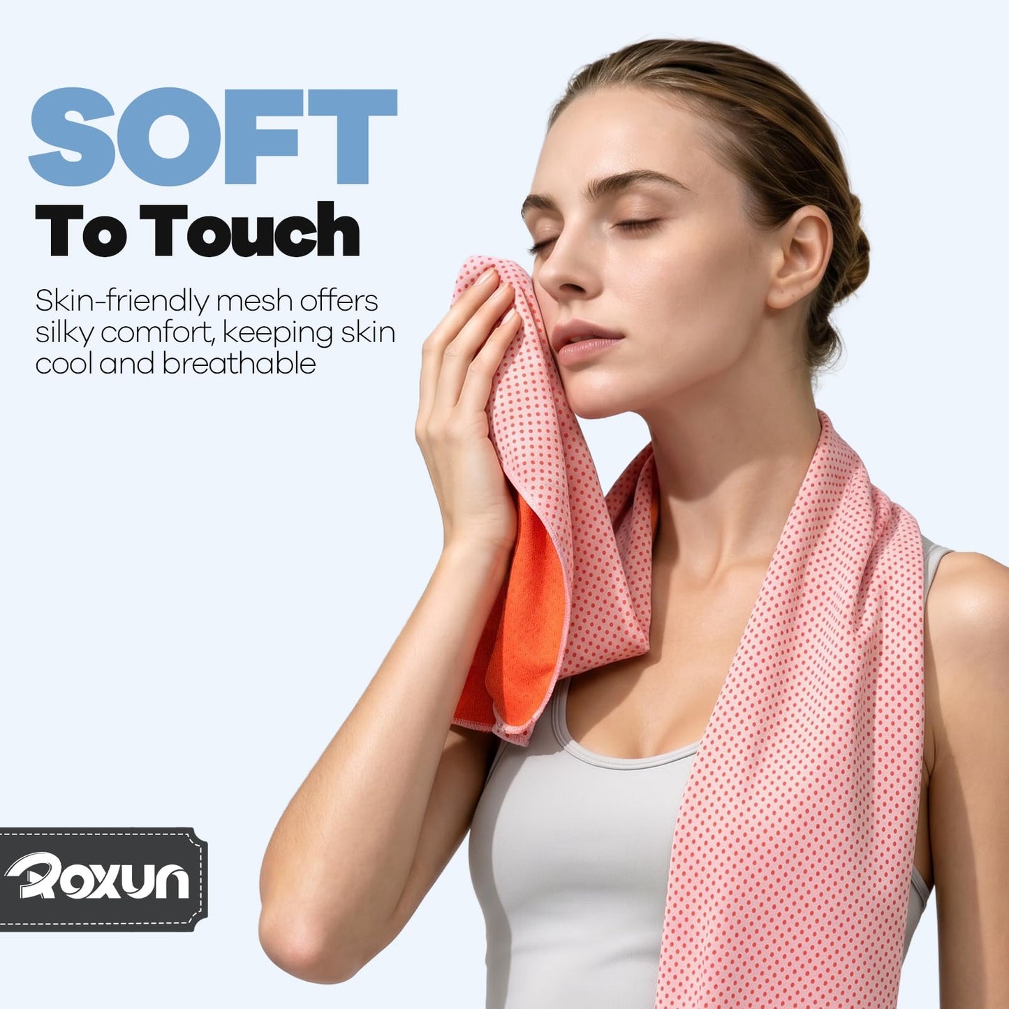 ROXUN 4 Pack Cooling Towels, 40''x12'' Soft Breathable Chilly Neck Ice Towel for Workout Running Golf Pink+Green+Orange+Yellow