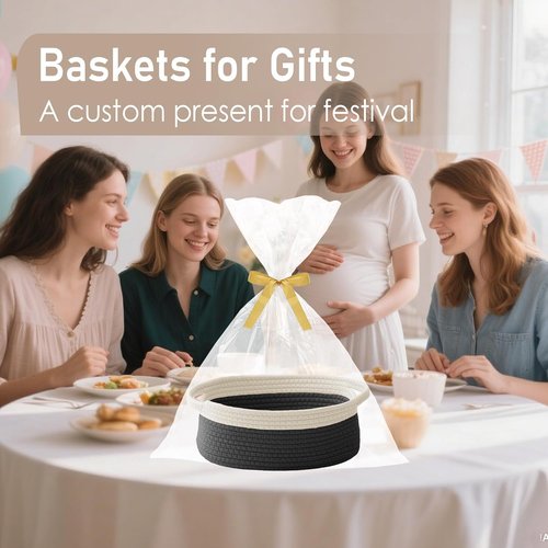 JMvicyroam Woven Storage Baskets - Small Rope Organizer with Handles | White & Black, 2-Pack for Gifts & Toys