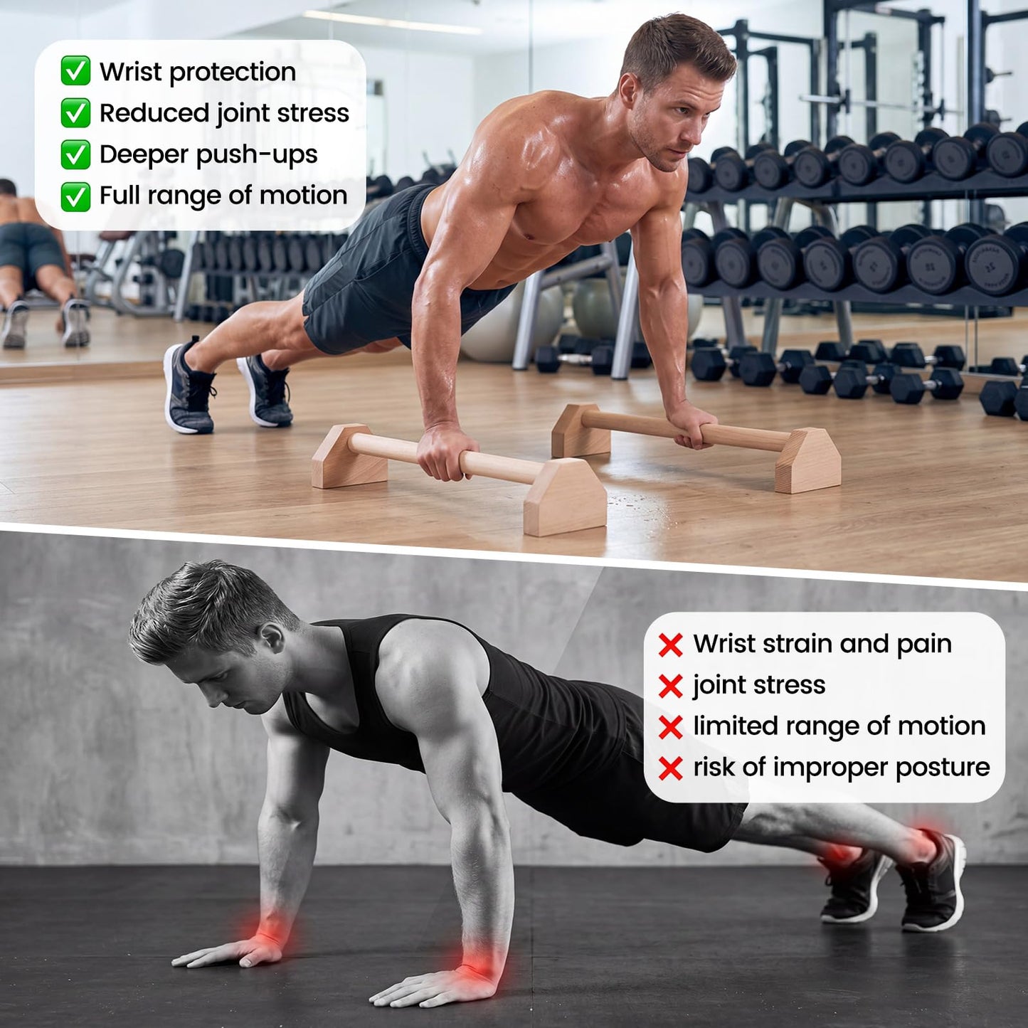 Silipull 2 Pcs Push up Stands 15.7/19.7 Inch Wooden Push up Bars Parallettes Bars Calisthenics Equipment Non slip Base Solid Portable Exercise Home Workout Equipment for Strength Training(19.7 Inch)