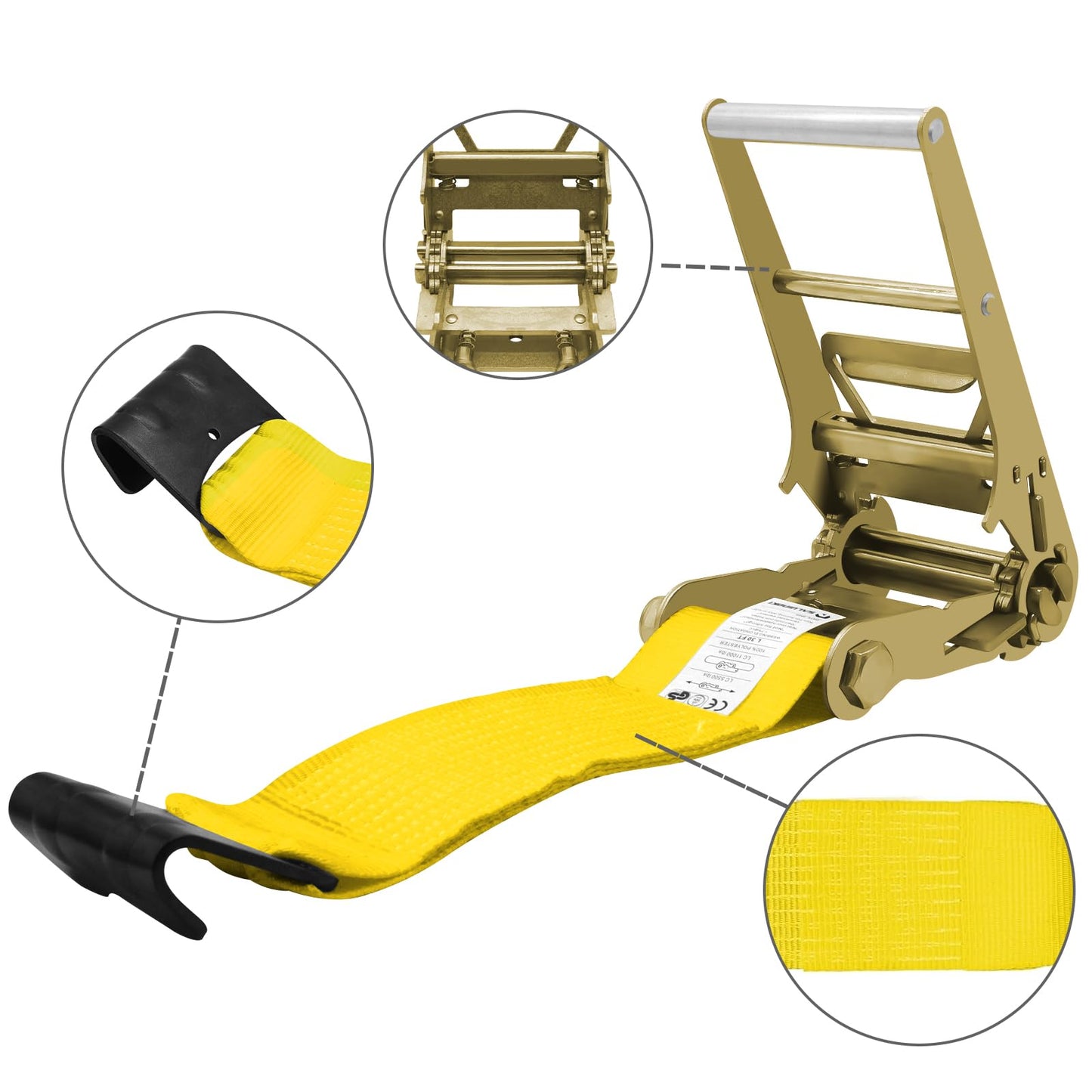 SALUINOKI 5 Pack 4 inch Ratchet Flat Hook Heavy Duty Yellow x12 inch(No Strap), Compatible with 4 inch Winch Straps for Flatbed Trailer