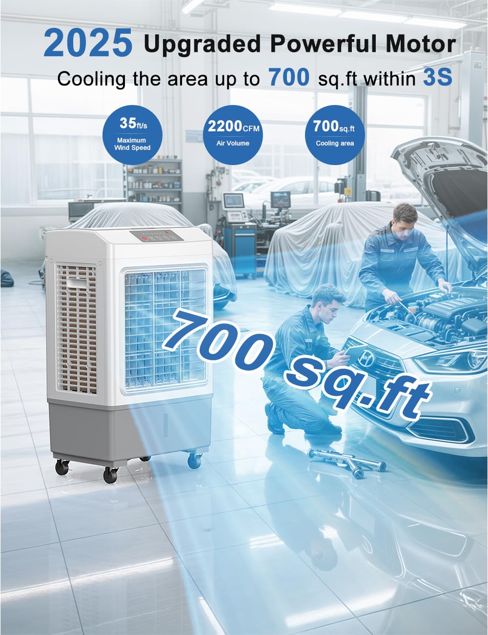 Large Swamp Cooler Air Conditioner, 3 Speeds&3 Ice Boxes, Portable Cooling Fan for Garage Outdoor Indoor Large