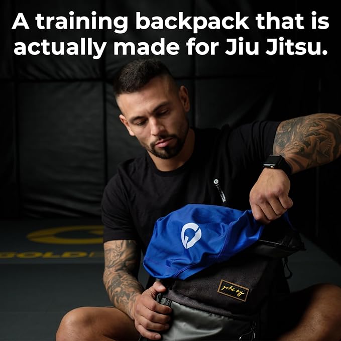 Gold BJJ Jiu Jitsu Backpack - Heavy Duty Gym Bag with Waterproof Gi Pocket
