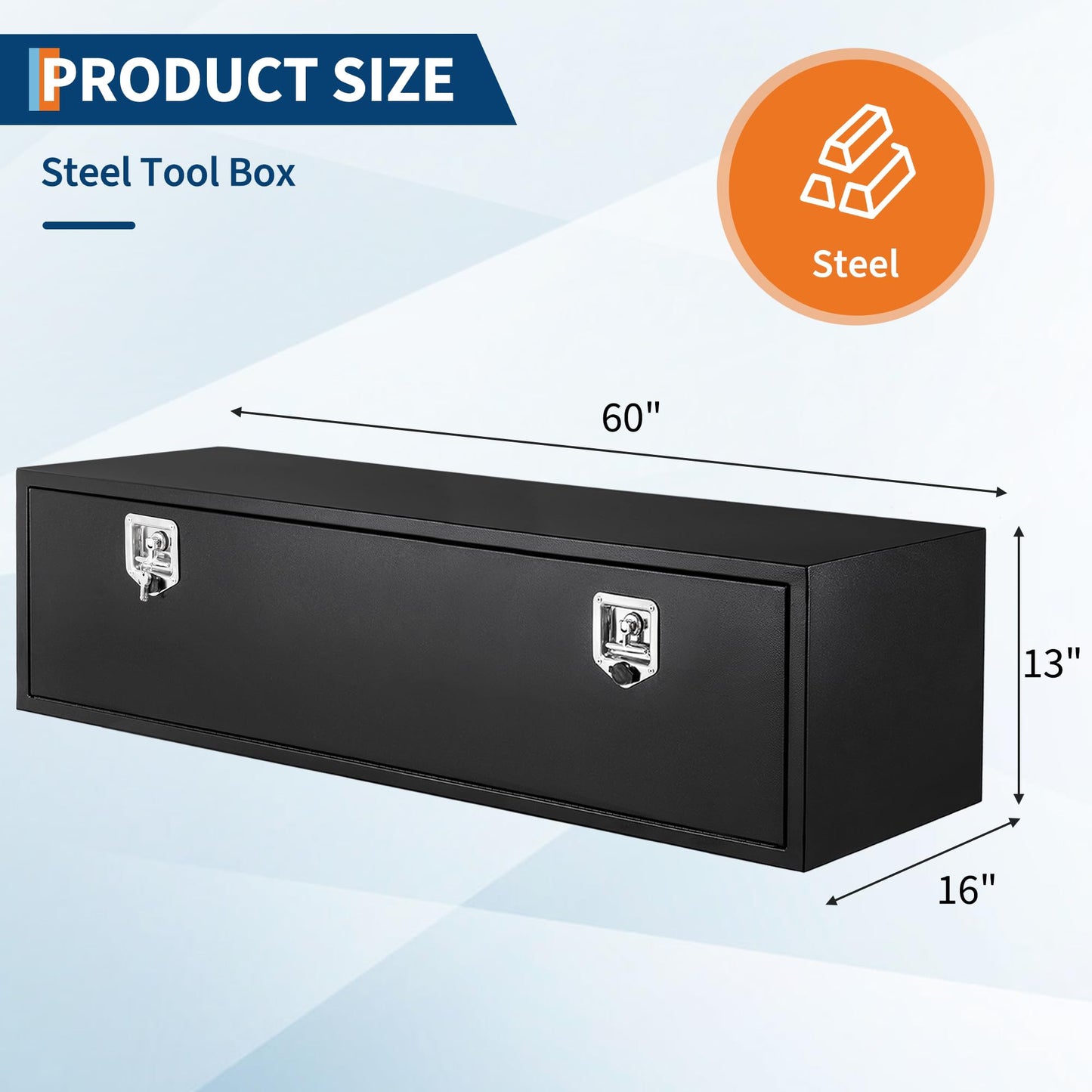 Garvee Steel Underbody Truck Box w/t-Handle Latch, Truck Toolbox for Organization and Storage, Job Box Tool Chest for Pickup Truck Bed, RV, Trailer, 60"x 16"x 13"