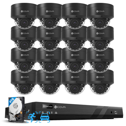 4COVR PoE 4K 16 Channel Security Camera System for Business, Human Vehicle Detection, 16x 8MP IK10 Vandal-Proof IP67 Dome Commercial IP Camera Night Vision, 16CH NVR 4TB, 24/7 Recording, LY54AB8M1616