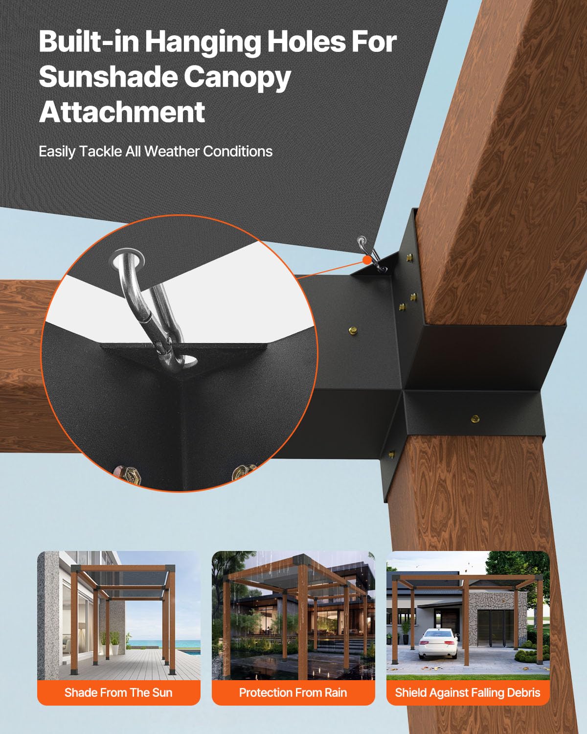 VEVOR Pergola Kit 4-Pack, T-Shaped 4x4 (Actual 3.5x3.5 Inch), 3-Way Pergola Brackets DIY Woodworking Gazebo Bracket Kit with Screws for 3.5x3.5 Inch Wood Beams in Actual Size for Outdoor Party Banquet